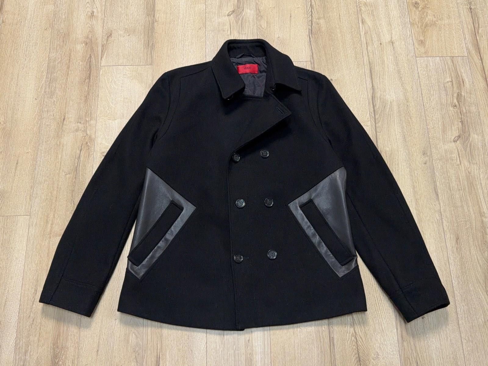 Hugo Boss Mens Hugo Boss Bimero Black Pea Coat Wool Leather Jacket Size US XL / EU 56 / 4 - 2 Thumbnail