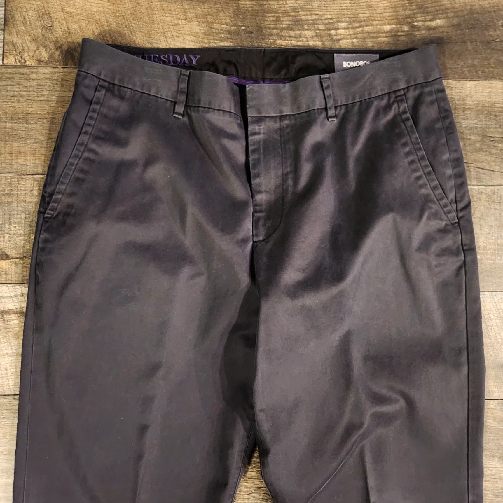 Bonobos Bonobos Tuesday Pants Mens 33x32 Black Flat Front Chino Stretch Slim Straight Size US 33 - 3 Thumbnail