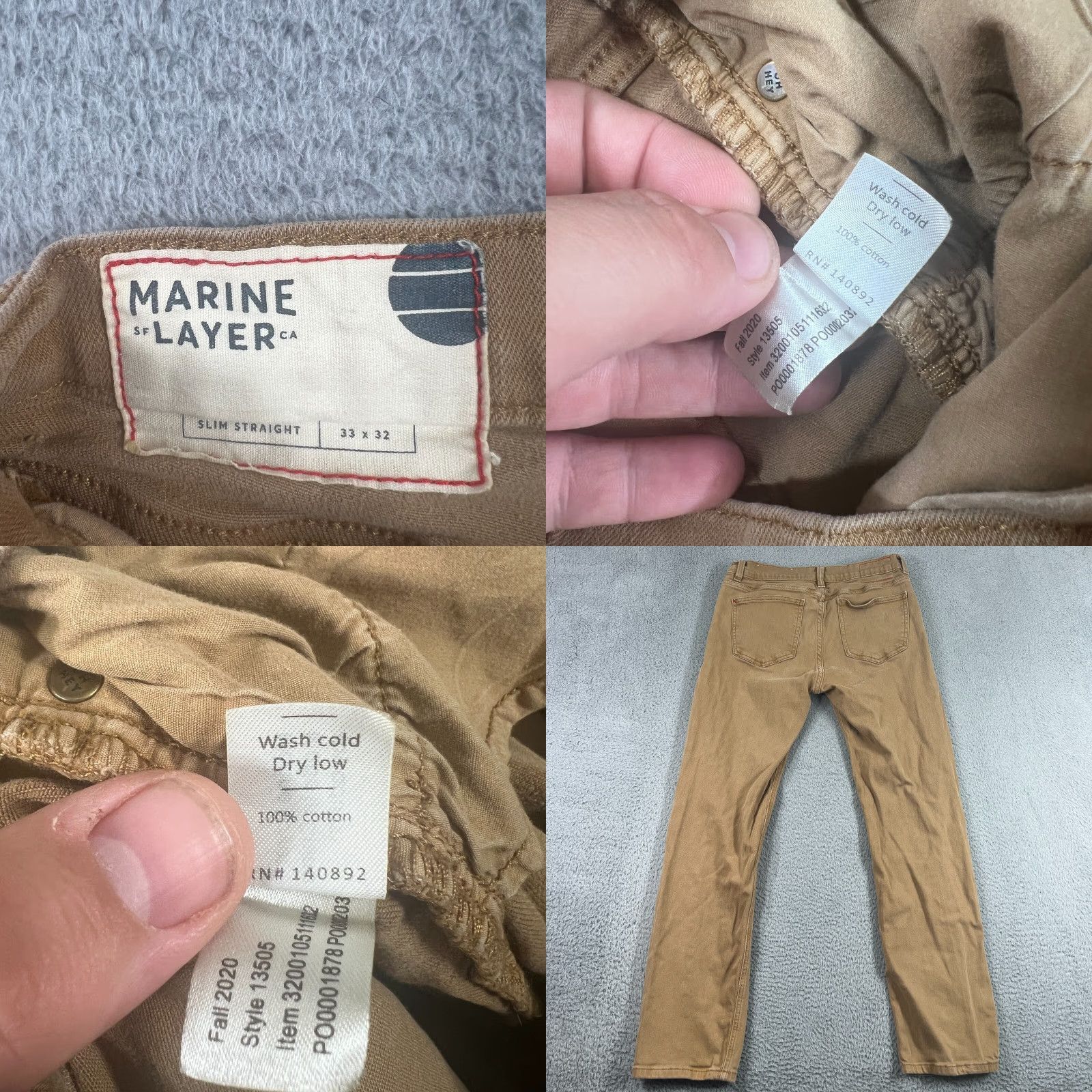 Marine Layer VINTAGE Marine Layer Men's Chino Pants 33x30 Flat Front Cotton Spandex Brown Casual Size US 33 - 8 Thumbnail