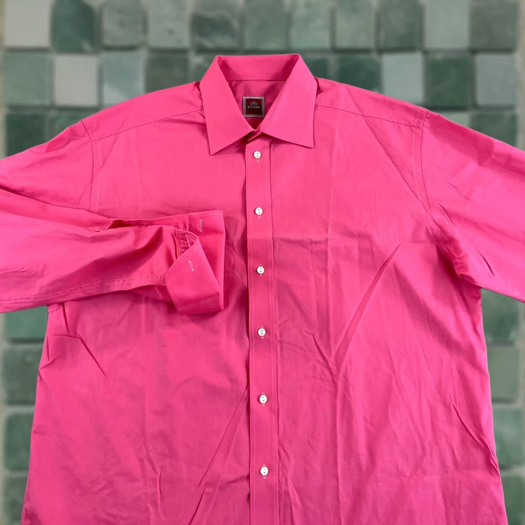 Eton VINTAGE ETON Dress Shirt Men 42 16.5 Pink French Cuff Designer Long Sleeve NWOT Size 46R - 1 Thumbnail