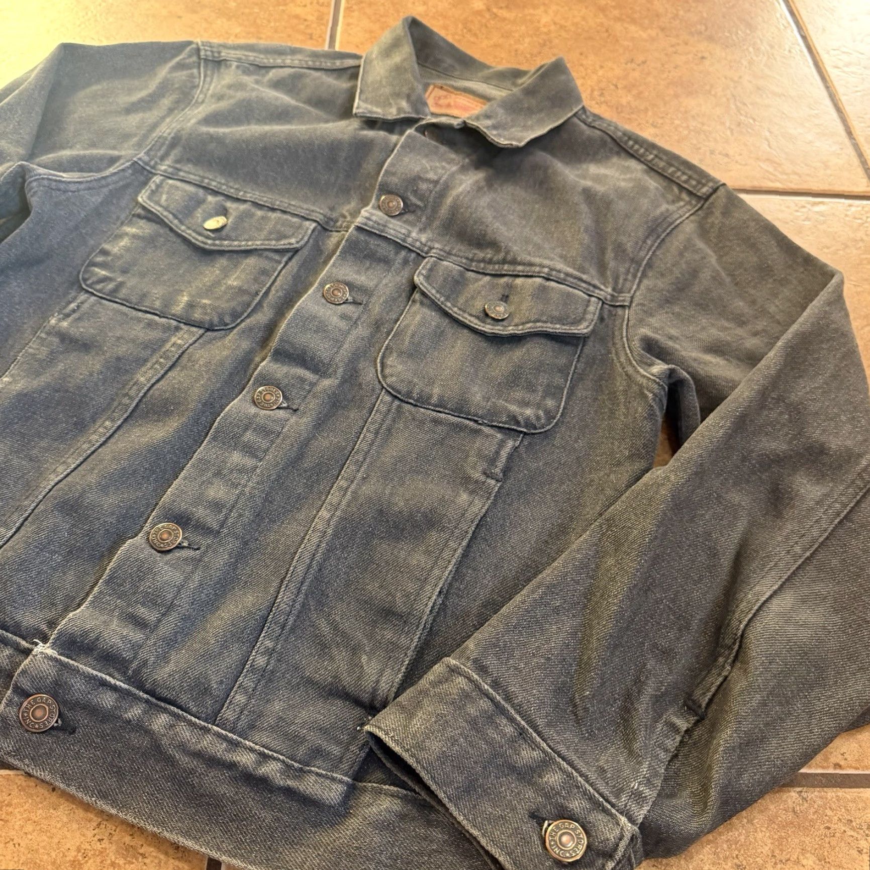 Gap VINTAGE GAP Trucker Jacket Denin Black Wash Mens Small Denim Jacket 80s Casual Workwear Jeans Shirt/Coat Mens Size US 29 - 2 Thumbnail