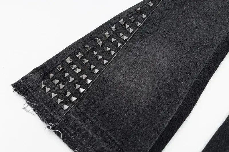 Japanese Brand Baggy Y2k patchwork side rivets flared jeans trousers Size US 32 / EU 48 - 3 Thumbnail