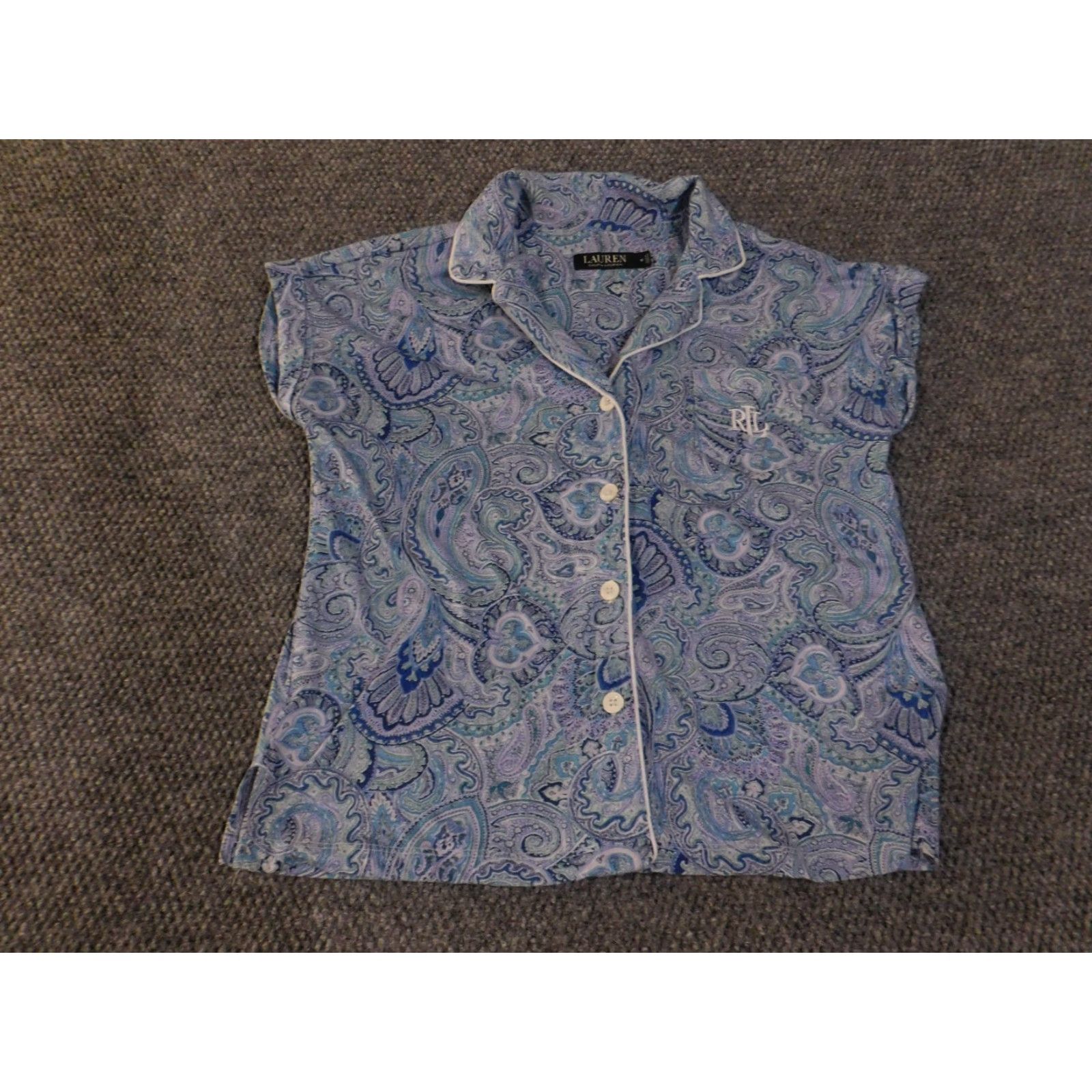Ralph Lauren Lauren Ralph Lauren Pajama Top Womens M Blue Paisley Short Sleeve Button up Size M / US 6-8 / IT 42-44 - 3 Thumbnail