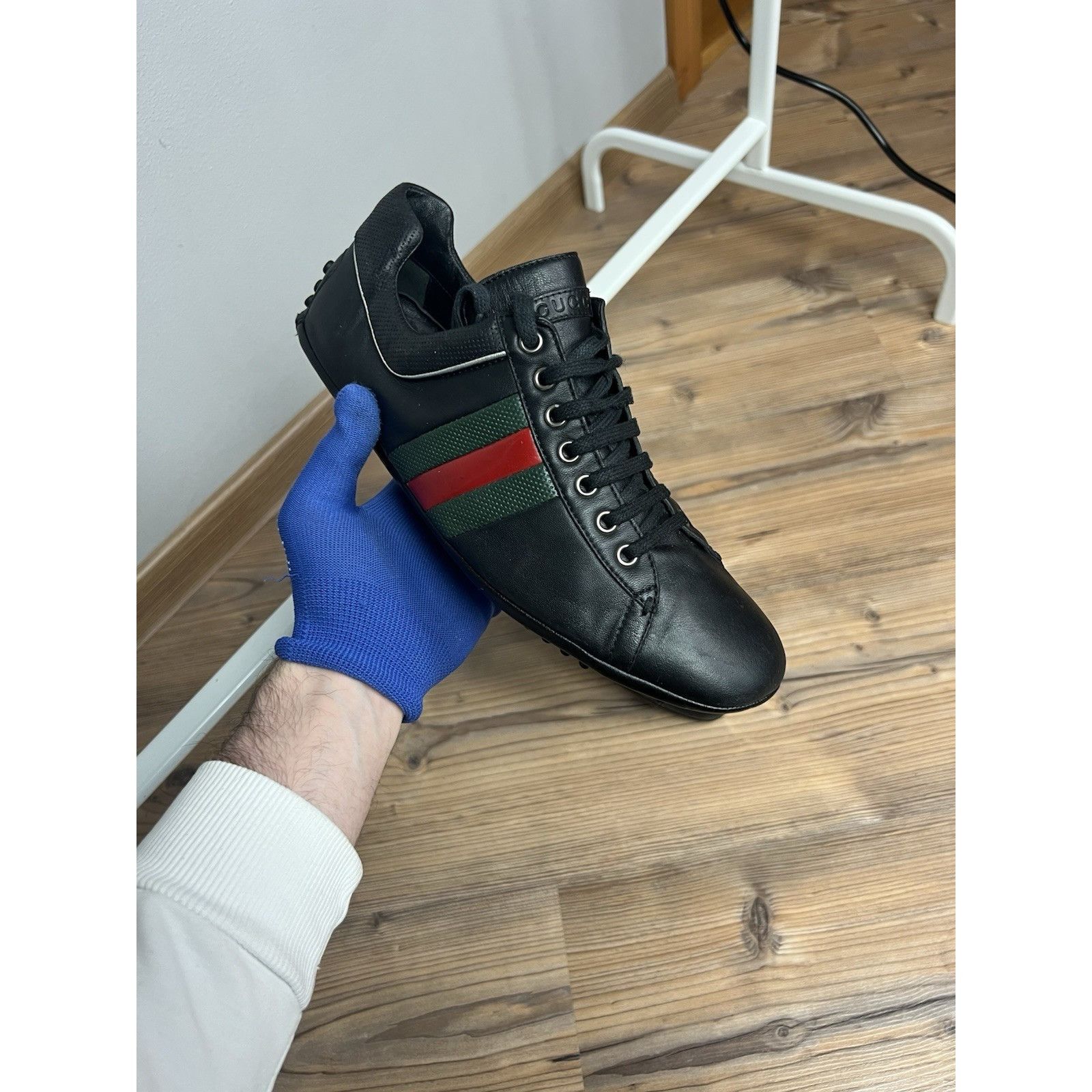 Gucci Gucci Driver Lace Up Men`s Black Leather Sneakers Size 8.5 Size US 8.5 / EU 41-42 - 2 Thumbnail