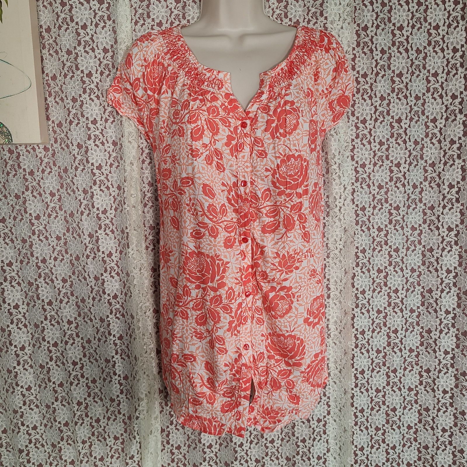 Faded Glory NWT Faded Glory pink white floral print peasant blouse med Size M / US 6-8 / IT 42-44 - 1 Thumbnail