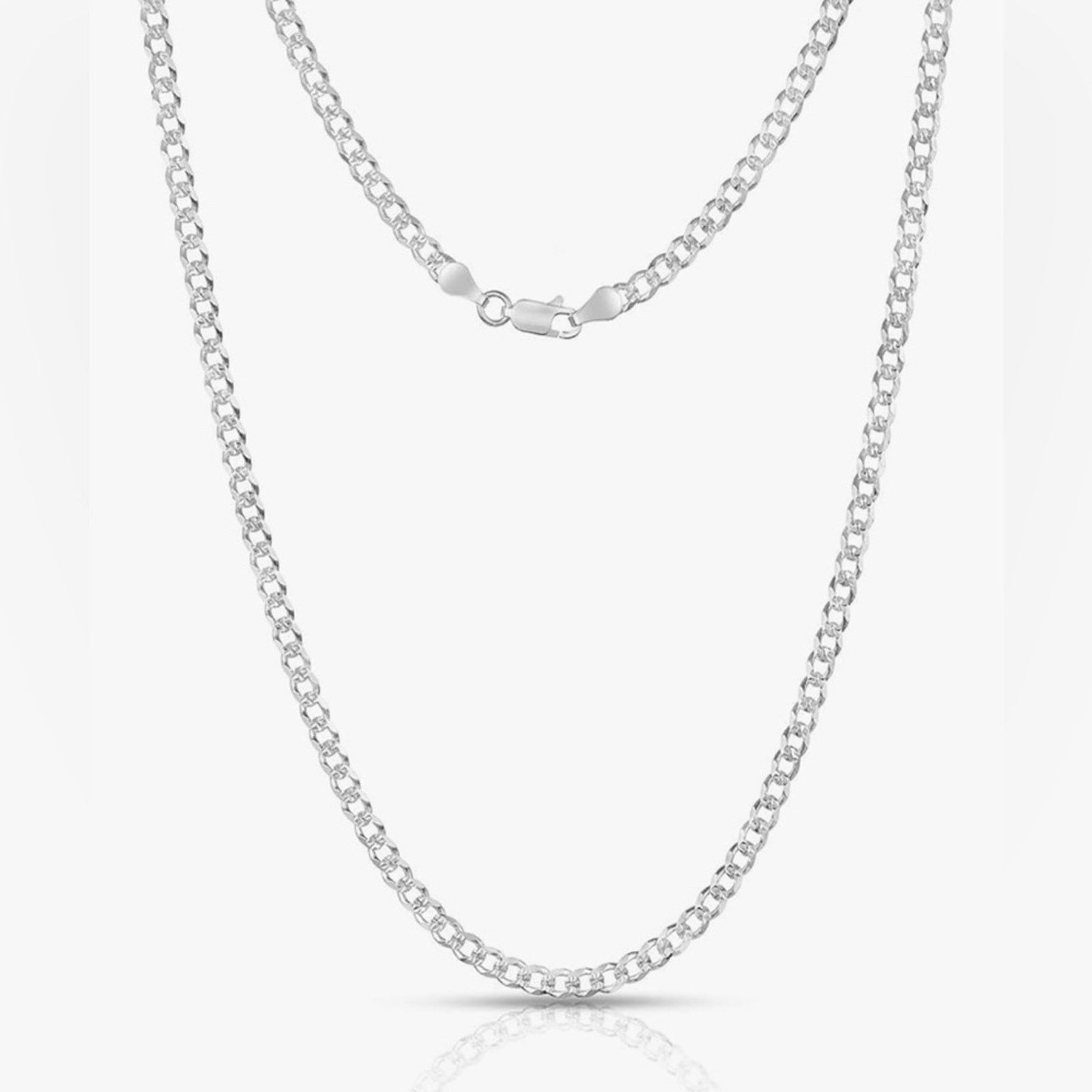 Sterling Silver NEW .925 Solid Silver 18” Chain Cuban Link Diamond Necklace Size ONE SIZE - 3 Thumbnail