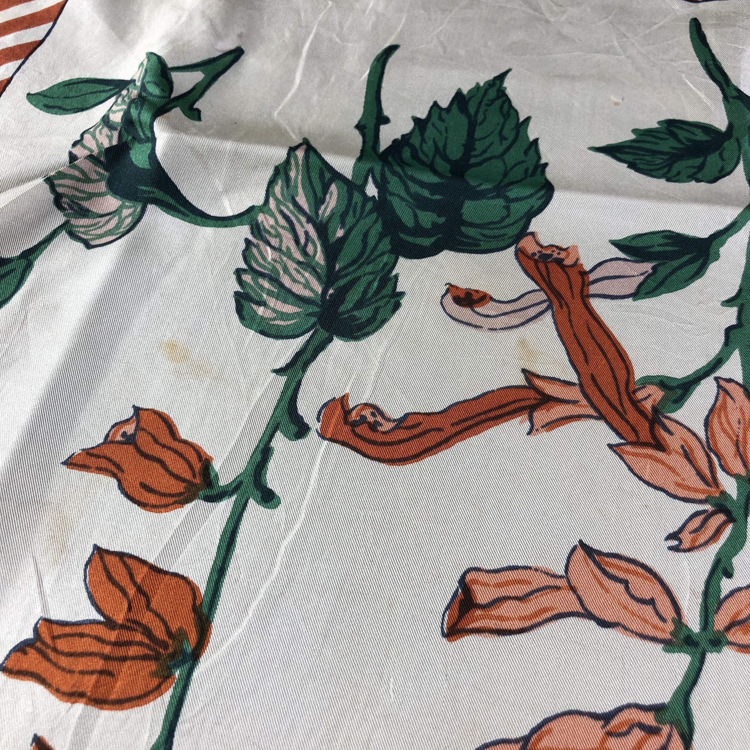 Vintage Luxury Hand Rolled Floral Silk Scarf M402 Size ONE SIZE - 10 Thumbnail