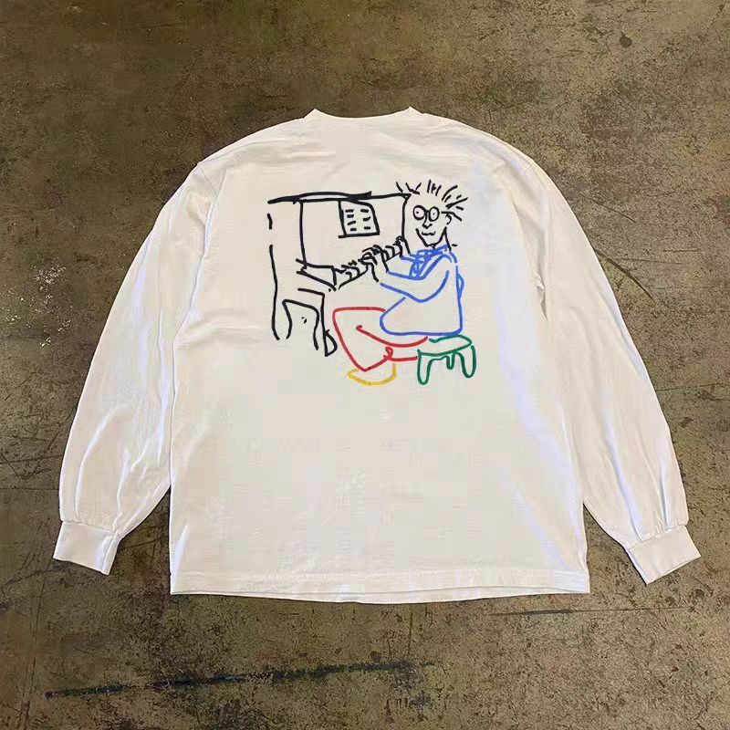 Japanese Brand × Vintage White casual retro piano print long sleeve t-shirt Size US L / EU 52-54 / 3 - 1 Thumbnail