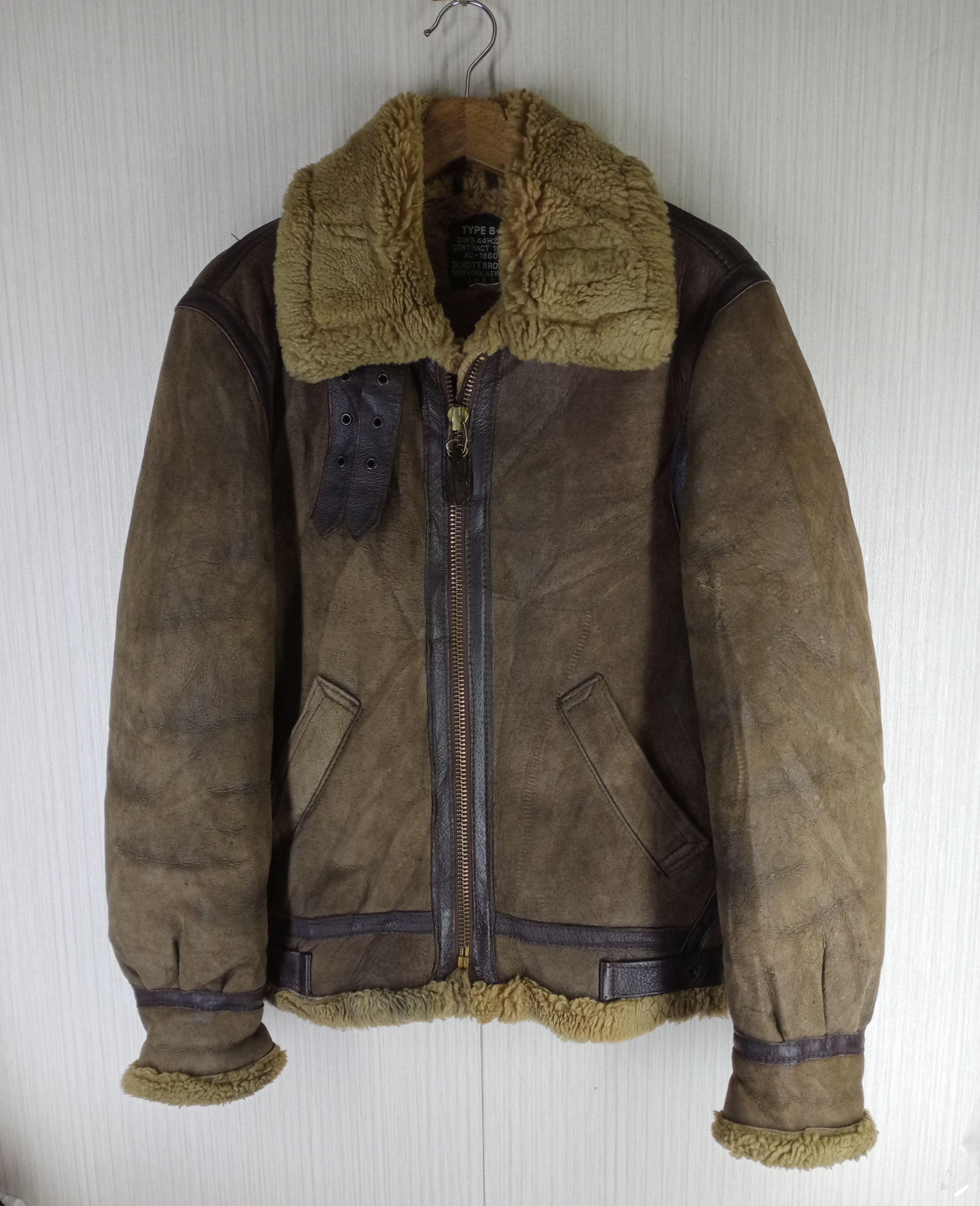 Rare Vintage Schott B-3 Leather Shearling Fur Bomber Jacket