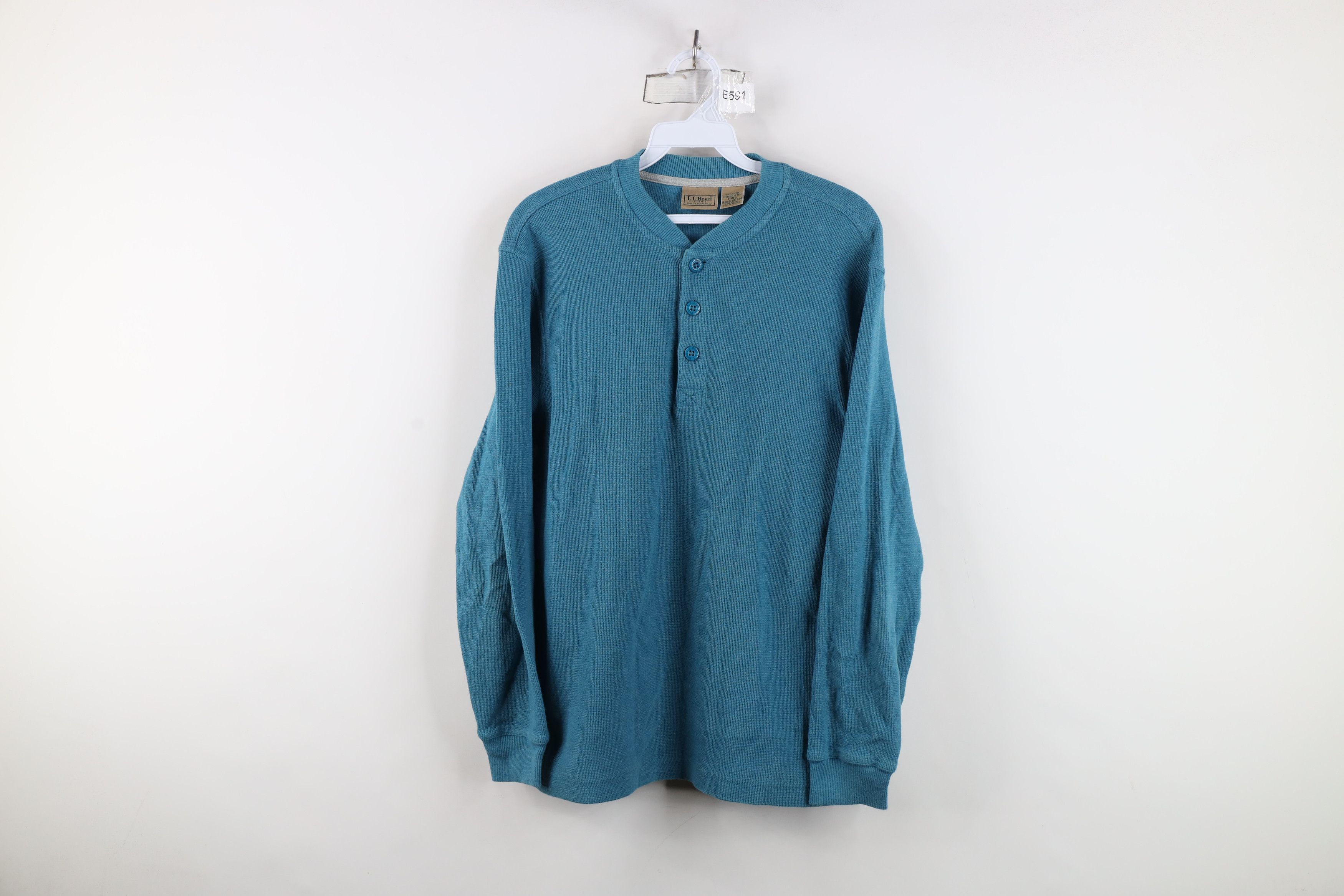 Vintage LL Bean Waffle Knit Long Sleeve Henley T-Shirt