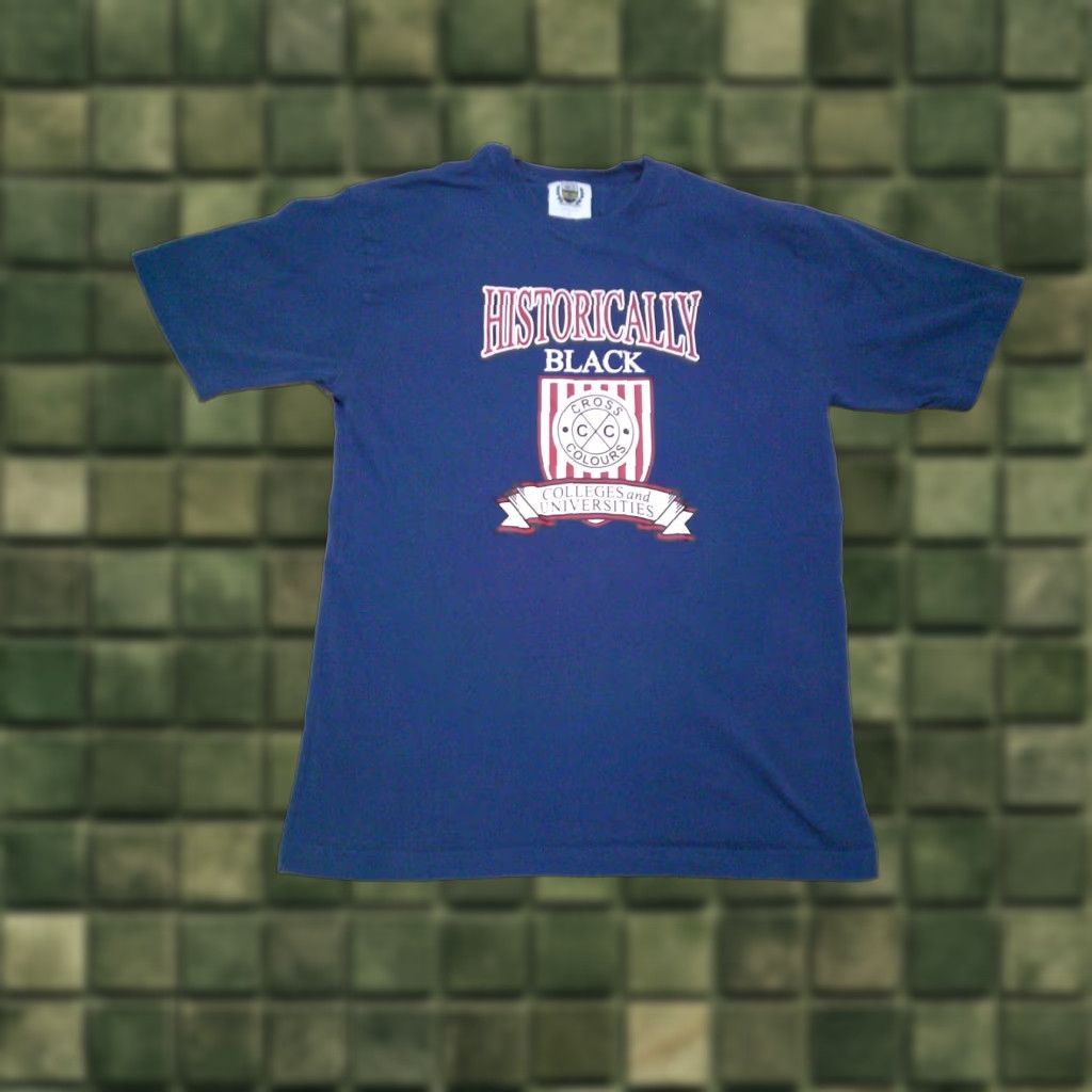 Vintage Cross Colours HBCU T Shirt Large Blue Mens Short Sleeve Crew Neck 90s Hip Hop Logo Knit Cotton All Seasons Regular Size US L / EU 52-54 / 3 - 1 Thumbnail