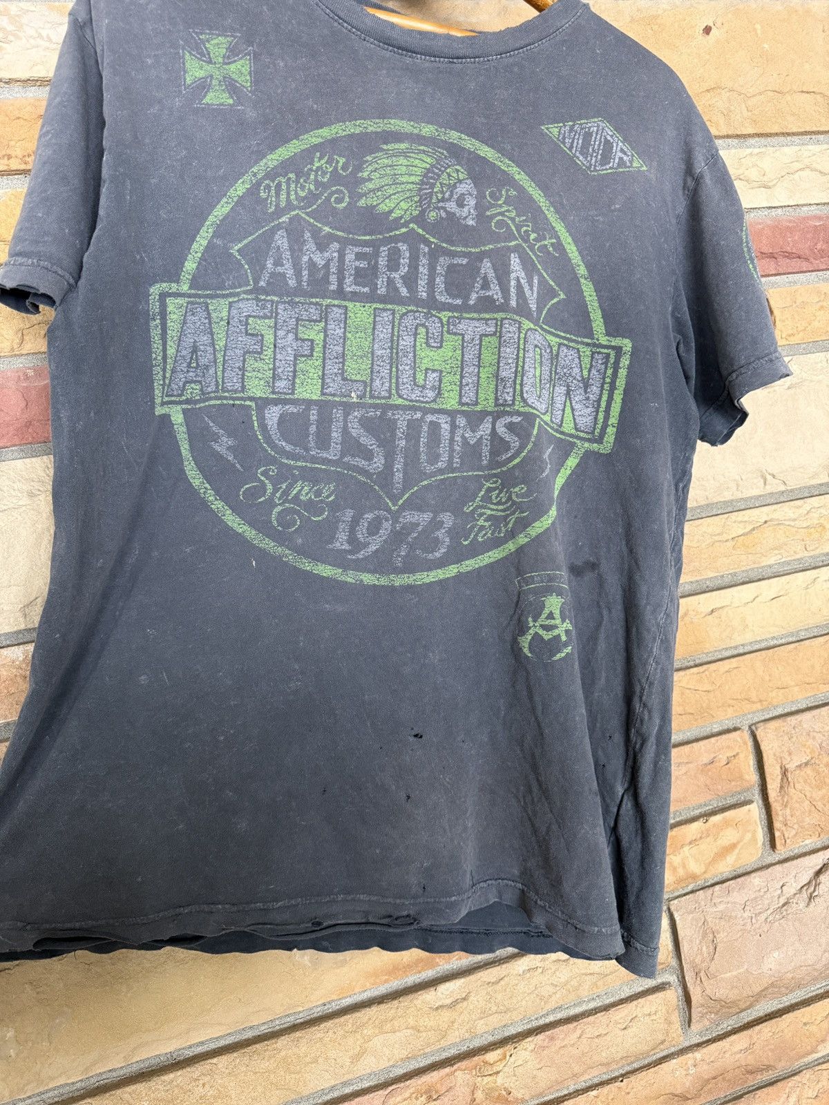 Vintage Vintage Y2K Affliction American Customs Thrashed Graphic Tee Size US L / EU 52-54 / 3 - 4 Thumbnail