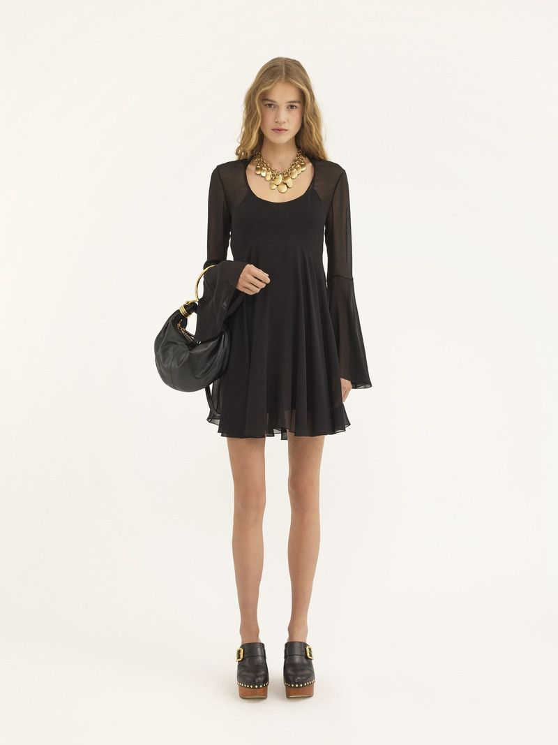 Chloe o1loc1c10226 Flared Mini Dress in Black Size XS / US 0-2 / IT 36-38 - 2 Thumbnail