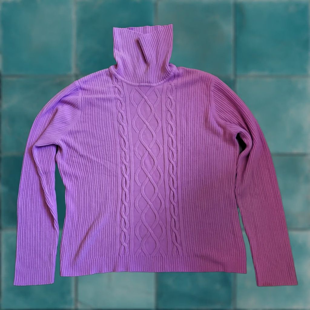 Vintage Requirements Purple Knitted Pattern Long Sleeve Turtleneck Sweater XL Women's Pullover, Breathable Acrylic, Winter/Fall, Casual/Work/Travel, XO Size XL / US 12-14 / IT 48-50 - 1 Thumbnail