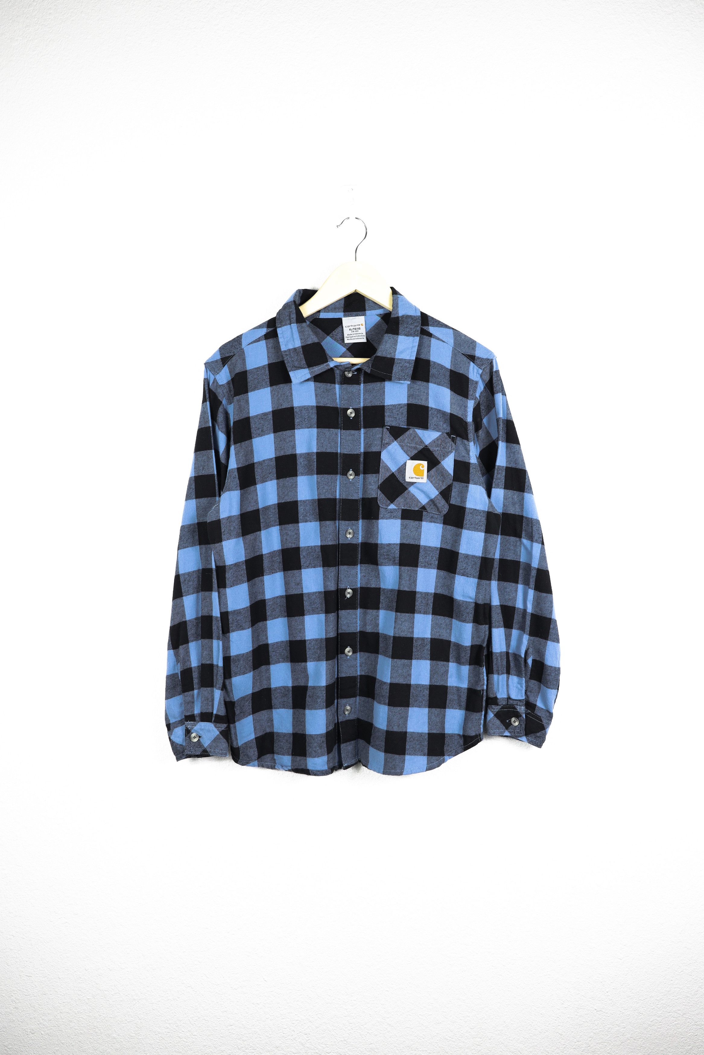 Vintage Carhartt Pocket Logo Blue Black Check Flannel Shirt