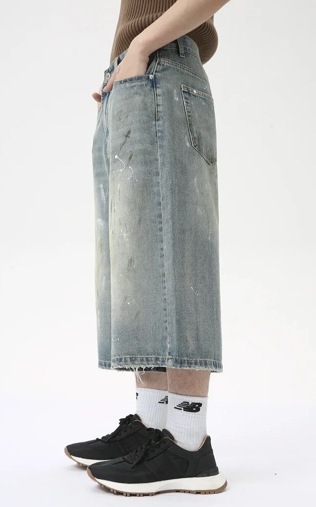 Designer × Vintage Design Loose Baggy Washed Blue Wide Leg Shorts y2k Size US 33 - 4 Thumbnail