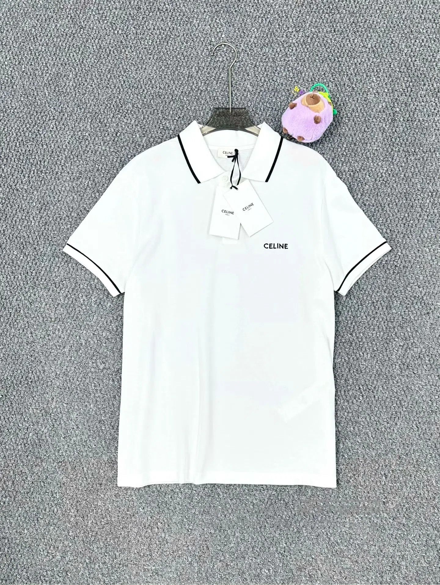 Celine CELINE White embroidered letter logo collar short sleeve P Size US S / EU 44-46 / 1 - 1 Thumbnail