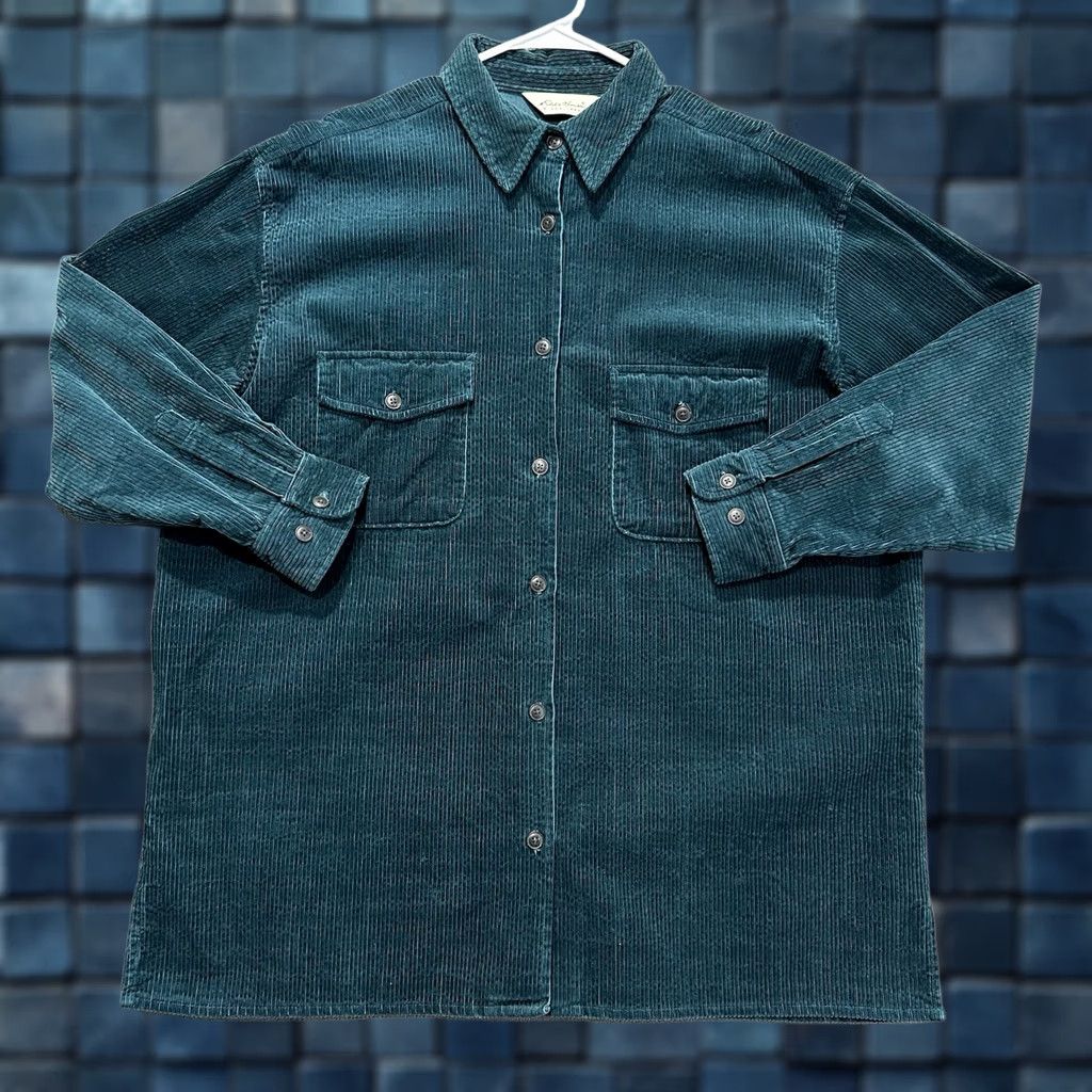 Eddie Bauer Vintage Eddie Bauer Shirt Womens Large Green/Blue Shacket Button Up Oversized Size L / US 10 / IT 46 - 1 Thumbnail