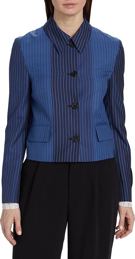 Marni o1f1d3z0525 Pinstriped Wool Cropped Jacket in Blue Size M / US 6-8 / IT 42-44 - 3 Thumbnail