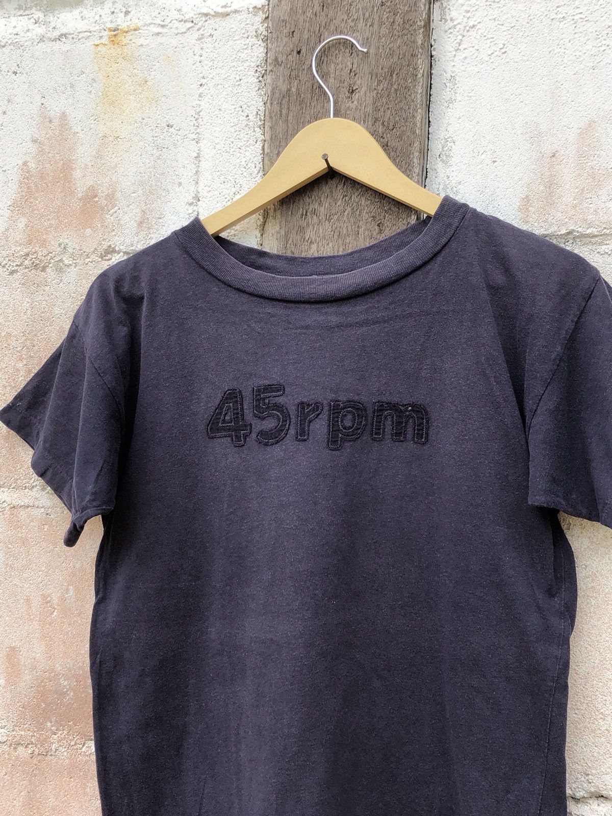 image of 45Rpm Box Logo T Shirt Sun Fade in Old Dark Blue, Men's (Size Small)