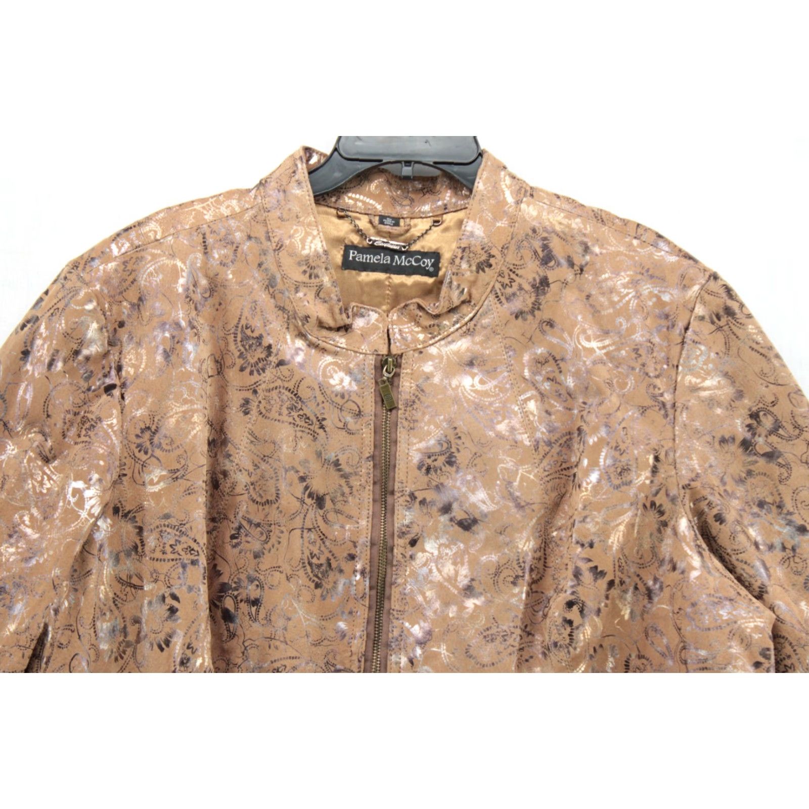 Vintage VINTAGE Pamela McCoy Leather Jacket Coat Women 3X Brown Zip Silver Floral Print Size XXL / US 16-18 / IT 52-54 - 2 Thumbnail