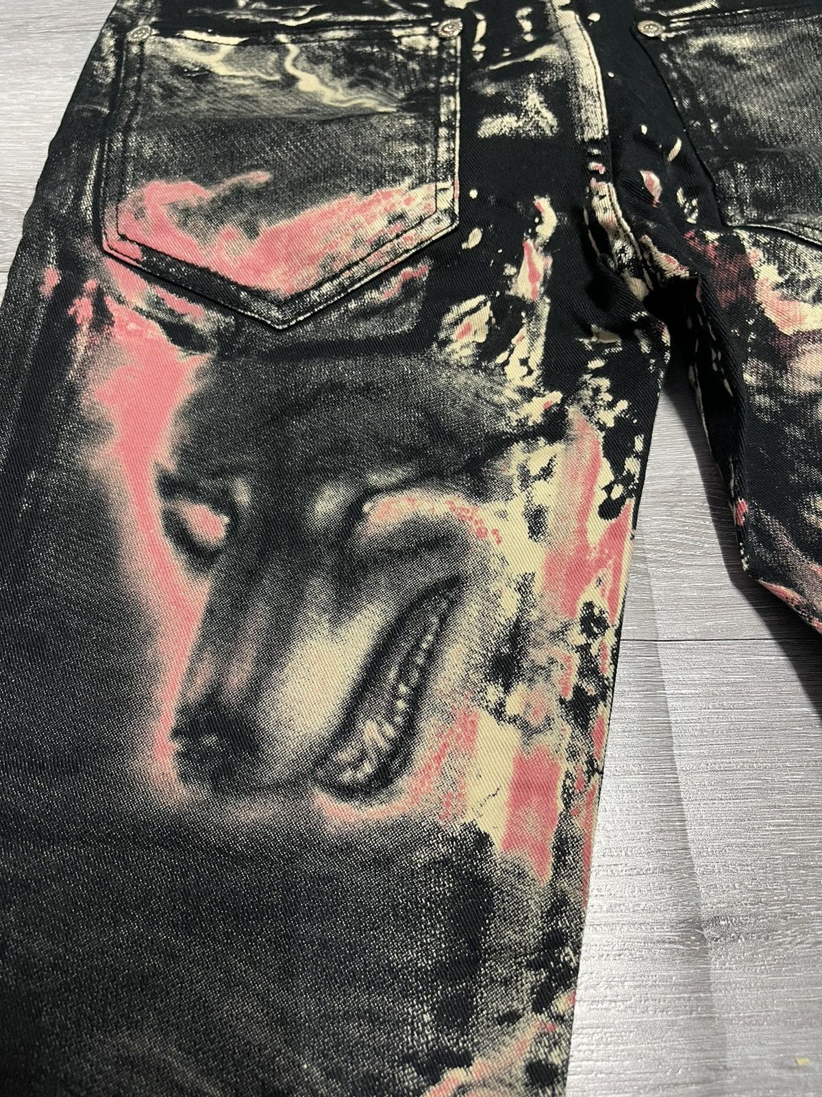 Designer × Jean Jeans American wolf Graphic Design Rare Size US 29 - 3 Thumbnail