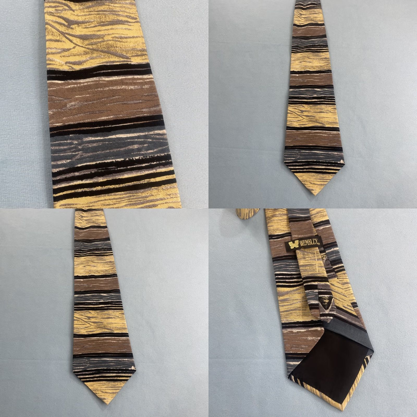 Vintage VINTAGE Wembley Tie 4x57" Silk Linen Abstract Stripe Yellow Brown Black Wide Necktie Mens 1990s vintage capsu le Size ONE SIZE - 9 Thumbnail