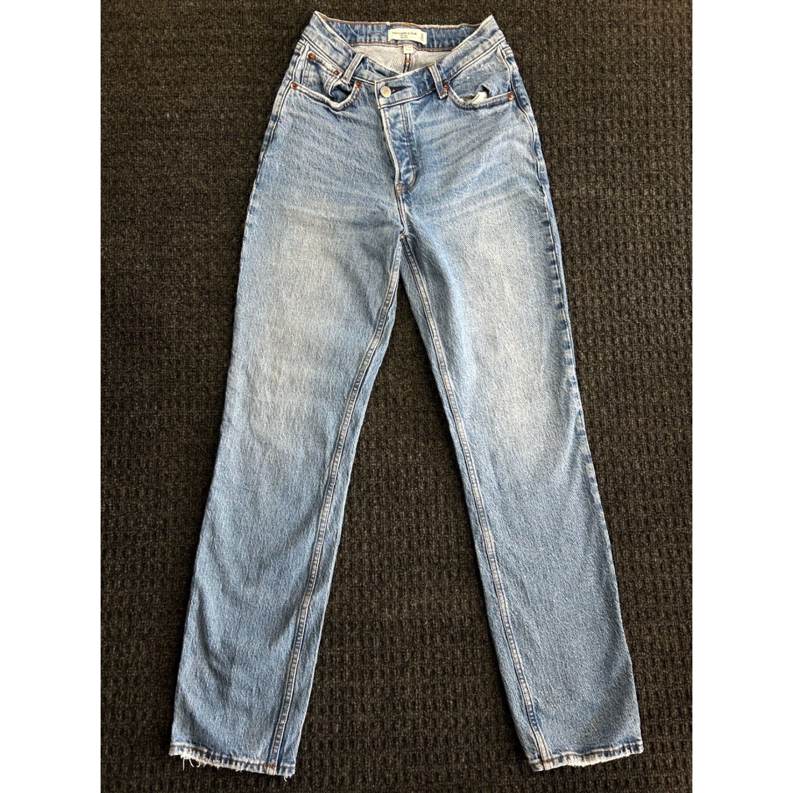 Abercrombie & Fitch Abercrombie & Fitch The Dad Jeans Womens 00 24 in Blue Cotton Denim 5-Pocket High Rise Regular 31 in 90s Love Retro Distressed Logo Zipper Button Mom Size 24" / US 00 / IT 34 - 2 Thumbnail