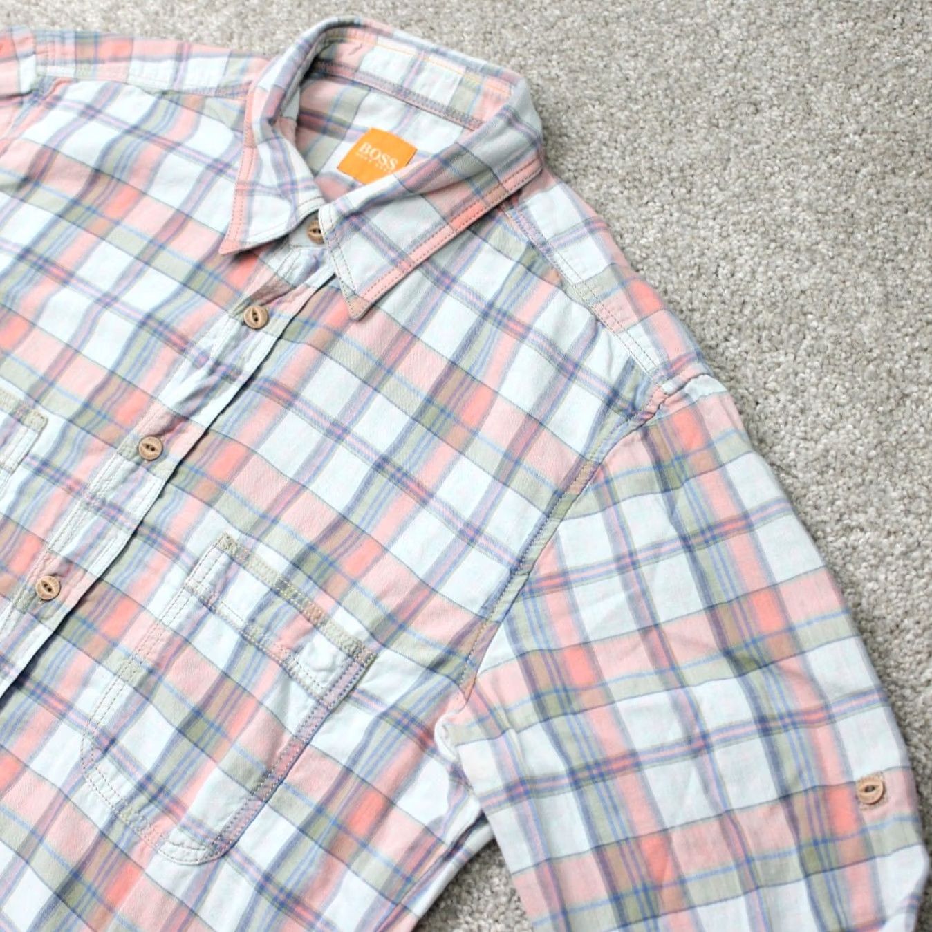 Hugo Boss HUGO BOSS Shirt Mens Medium Pink/Green CalifoE_1 Cotton Long Sleeve Button-Up Plaid Vintage No Size US M / EU 48-50 / 2 - 5 Thumbnail