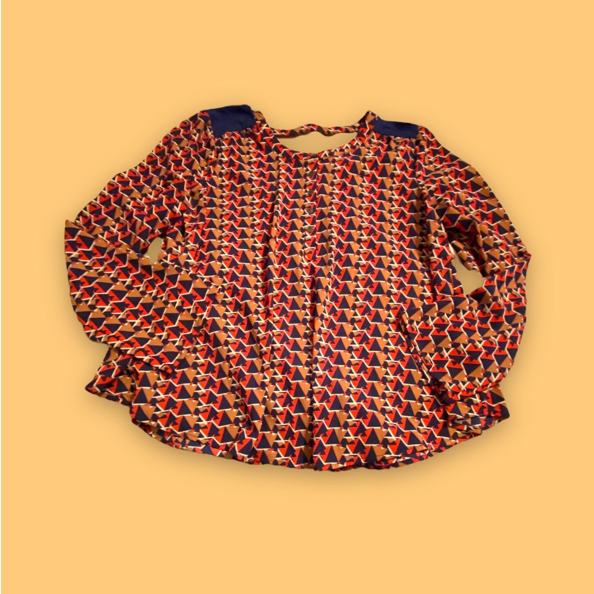 Miss Me Miss Me Long Sleeve Red-Orange Navy Triangles Blouse XL Size XL / US 12-14 / IT 48-50 - 1 Thumbnail