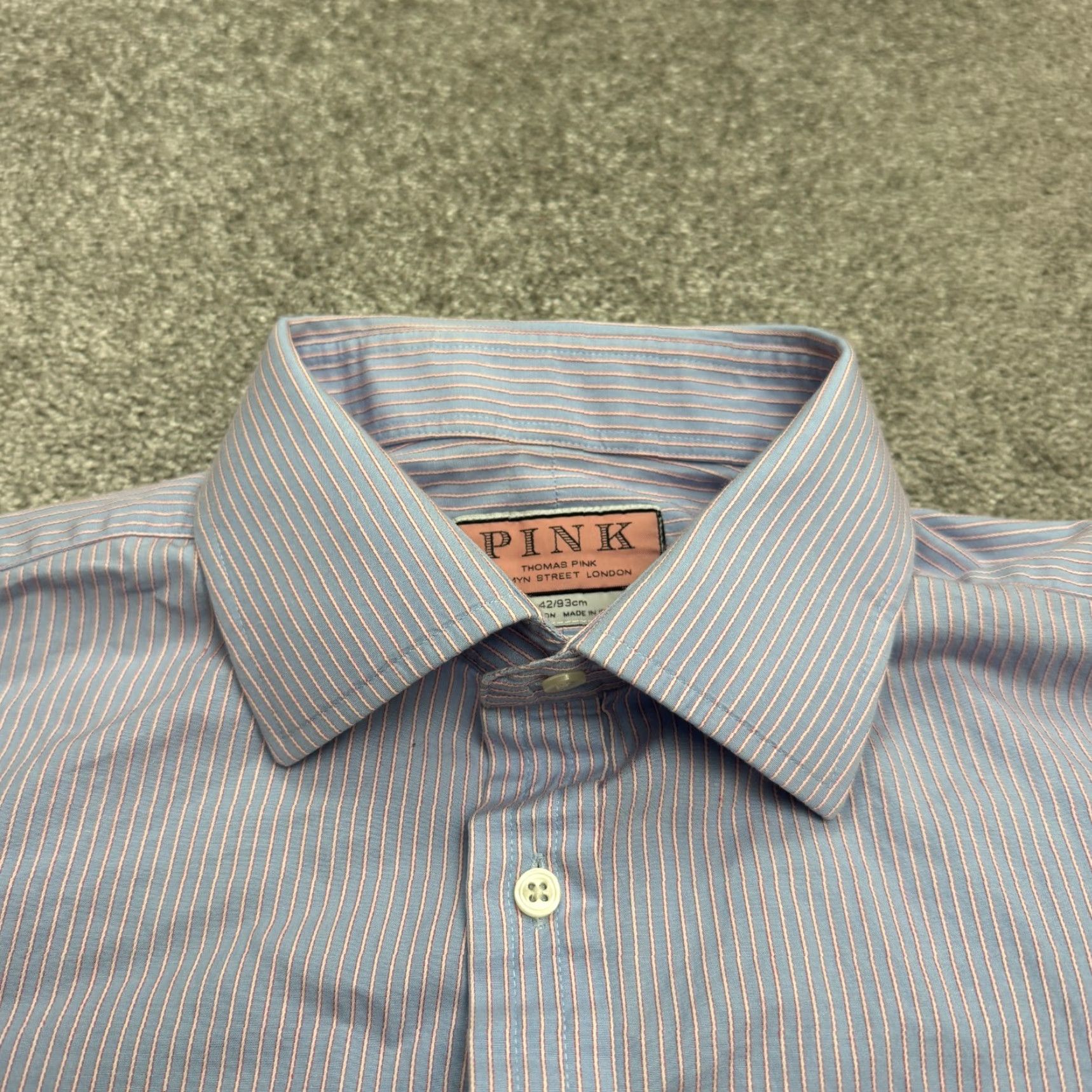 Pinko Thomas Pink Dress Shirt Mens 16.5 Blue Striped Cotton Shirt Size 42R - 3 Thumbnail