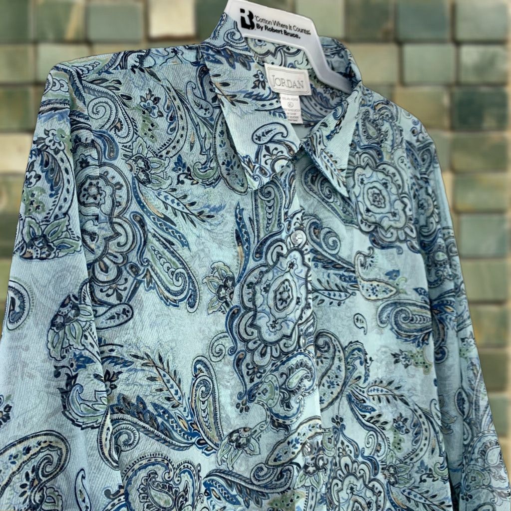 Jordan Brand VINTAGE Jordan Shirt XL Blue 1990s Sheer Polyester Secretary/Geek Long Sleeve Size XL / US 12-14 / IT 48-50 - 1 Thumbnail