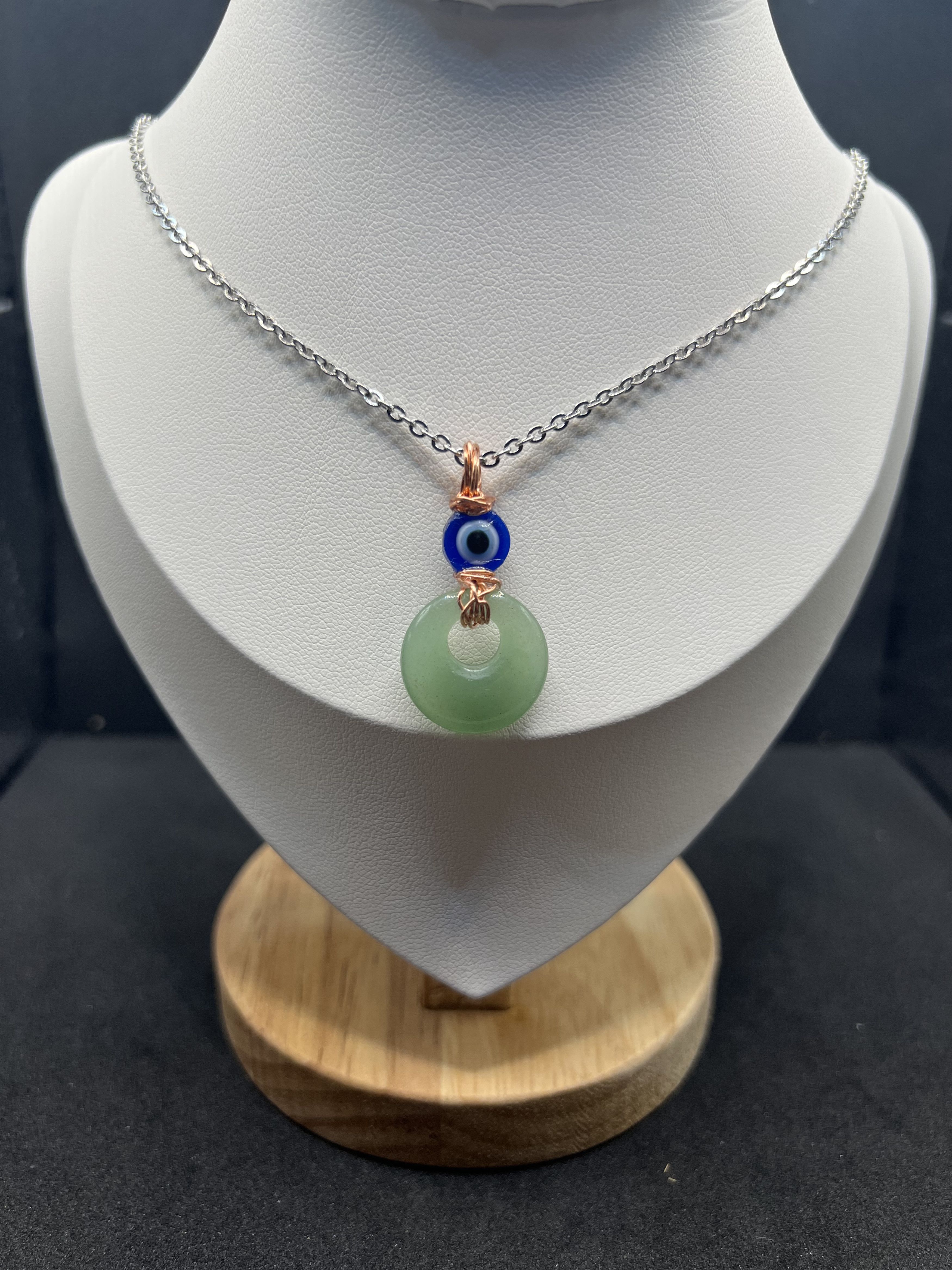 Handmade Green Jade chain necklace with evil eye bead Size ONE SIZE - 3 Thumbnail