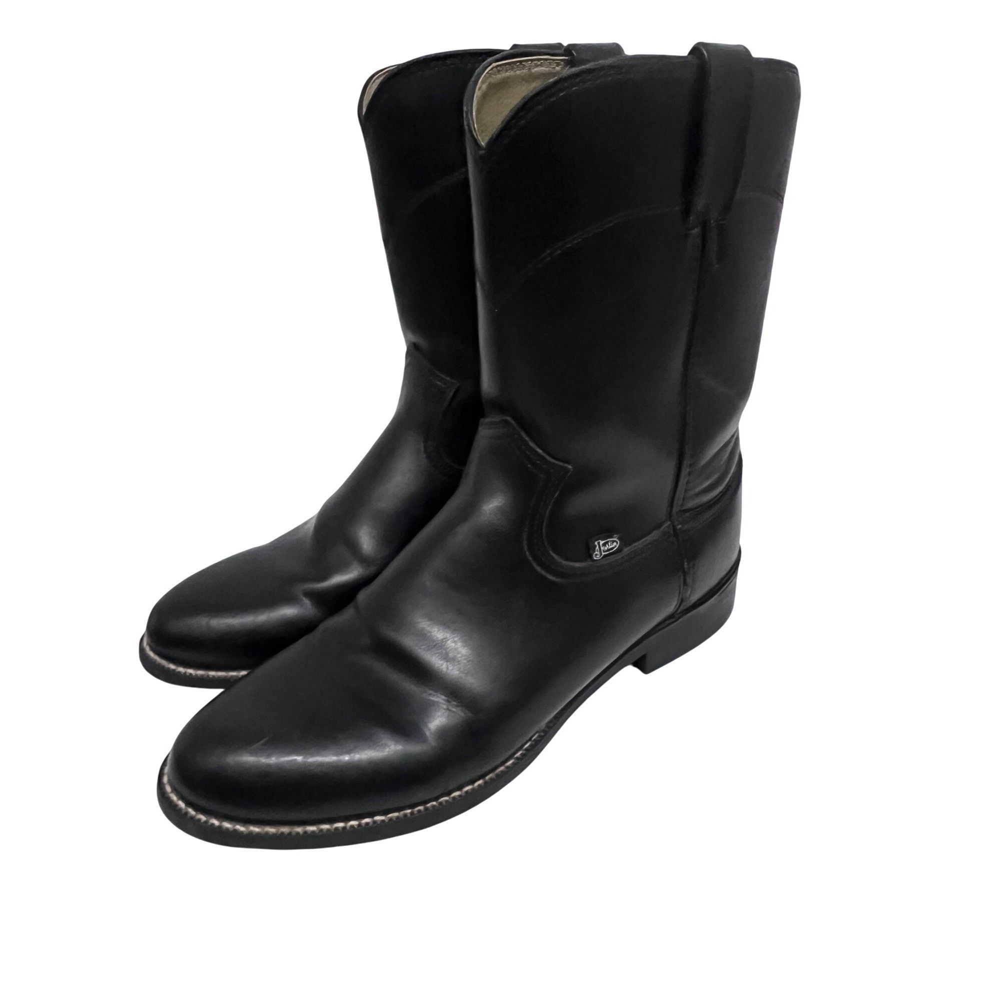 Justin Boots Justin Basics Mens Black Leather Western Cowboy Roper Boots Size US 10 / EU 43 - 2 Thumbnail