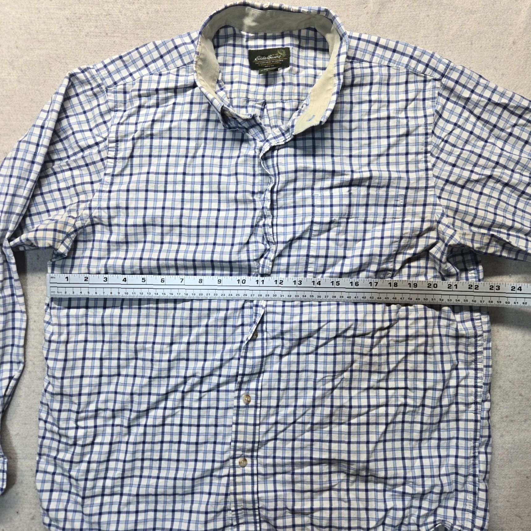 Eddie Bauer VINTAGE Eddie Bauer Shirt Blue Check Long Sleeve Regular Fit Button-Up L Shirt Mens Women? Size 42R - 5 Thumbnail