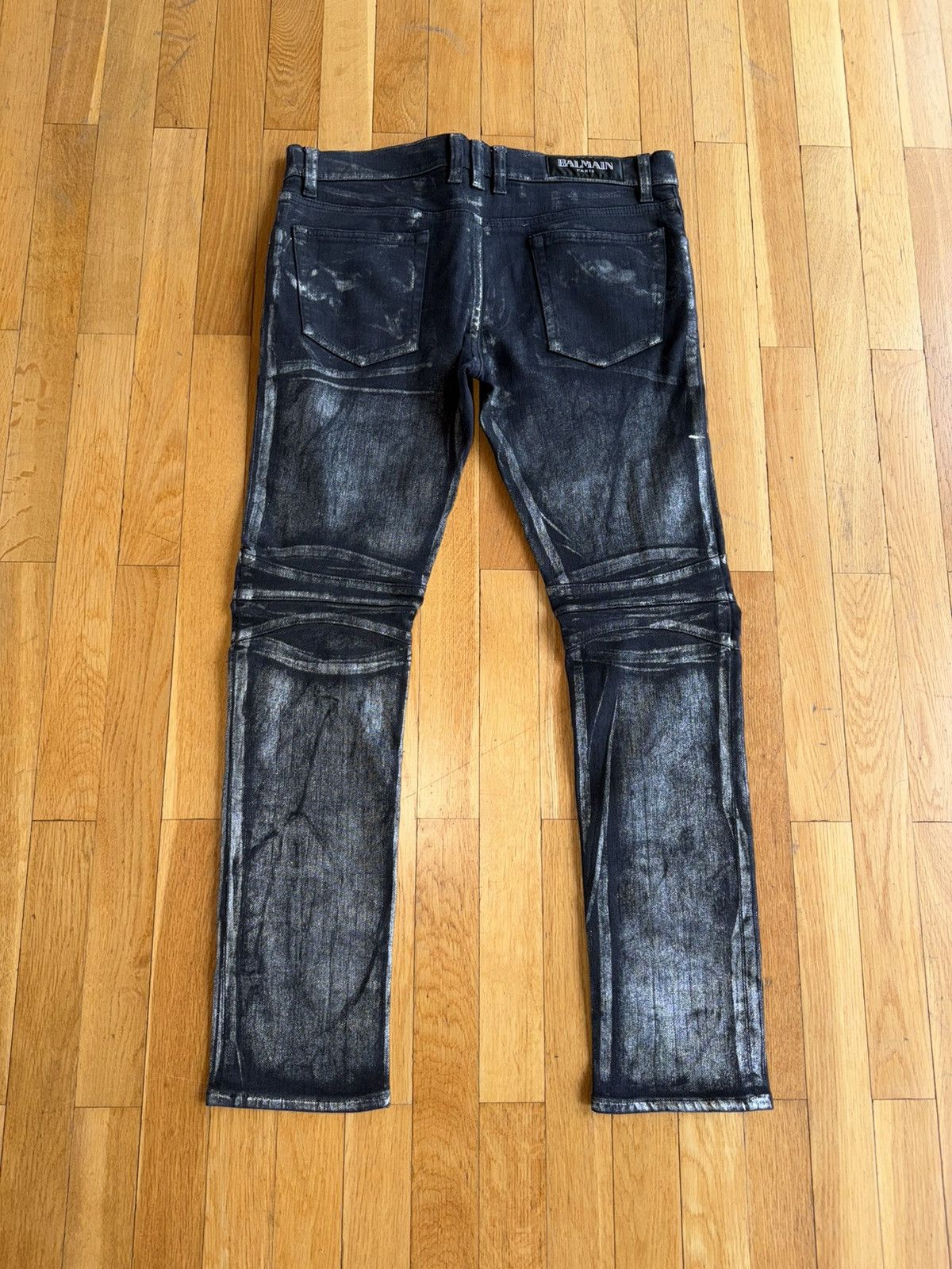 Balmain Balmain SS11 Decarnin Era Silver Glitter Waxed Biker Jeans Size US 31 - 4 Thumbnail