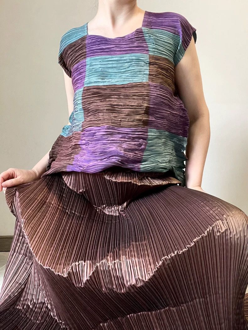 Issey Miyake Issey Miyake size:2 A brown-purple main color block horizo Size S / US 4 / IT 40 - 1 Thumbnail