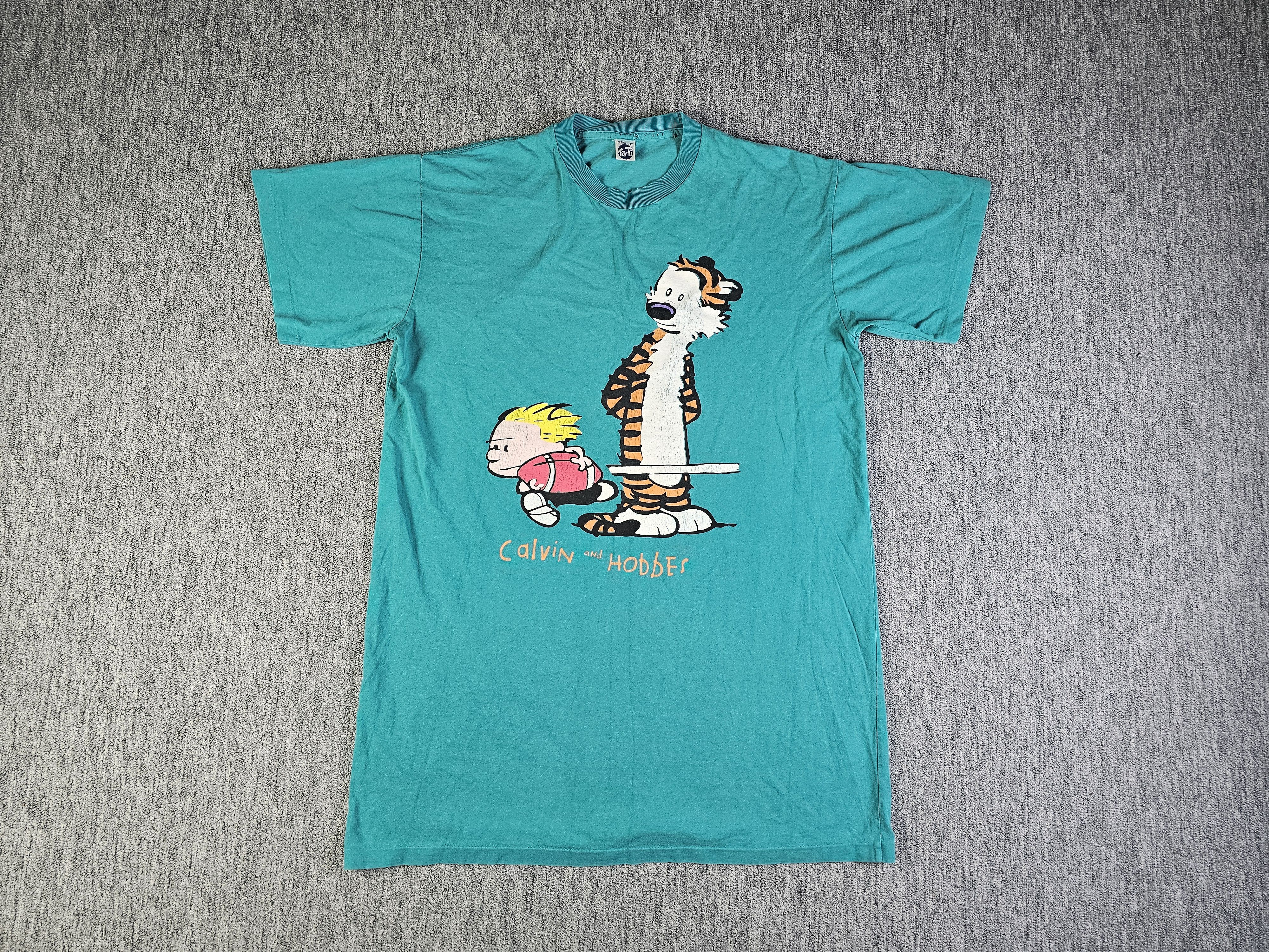 Other Vintage 90s Calvin Hobbes Single Stitch Tee Teal XL Football Size US XL / EU 56 / 4 - 4 Thumbnail