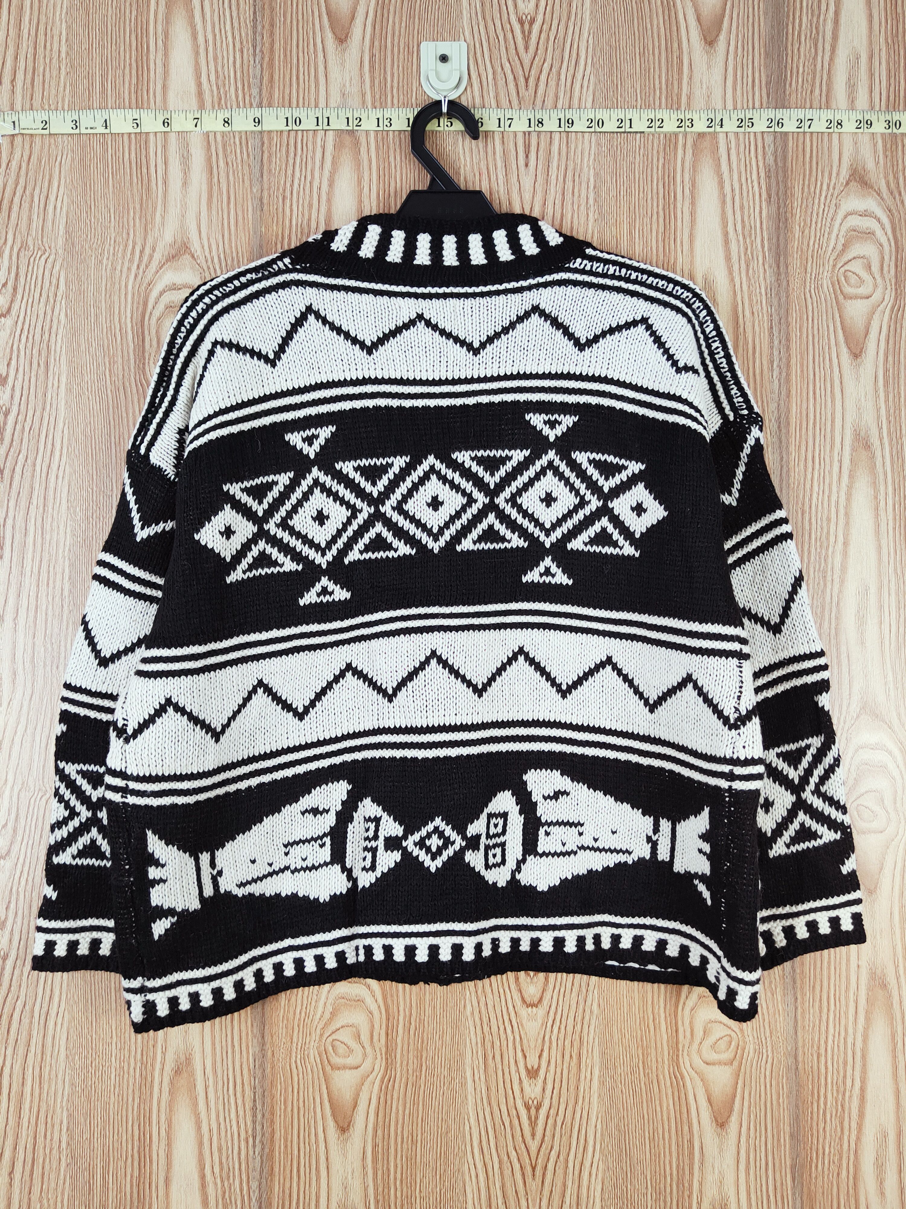Japanese Brand DL GRL Black White motive art Knitwear Cardigan #W735 Size M / US 6-8 / IT 42-44 - 7 Thumbnail