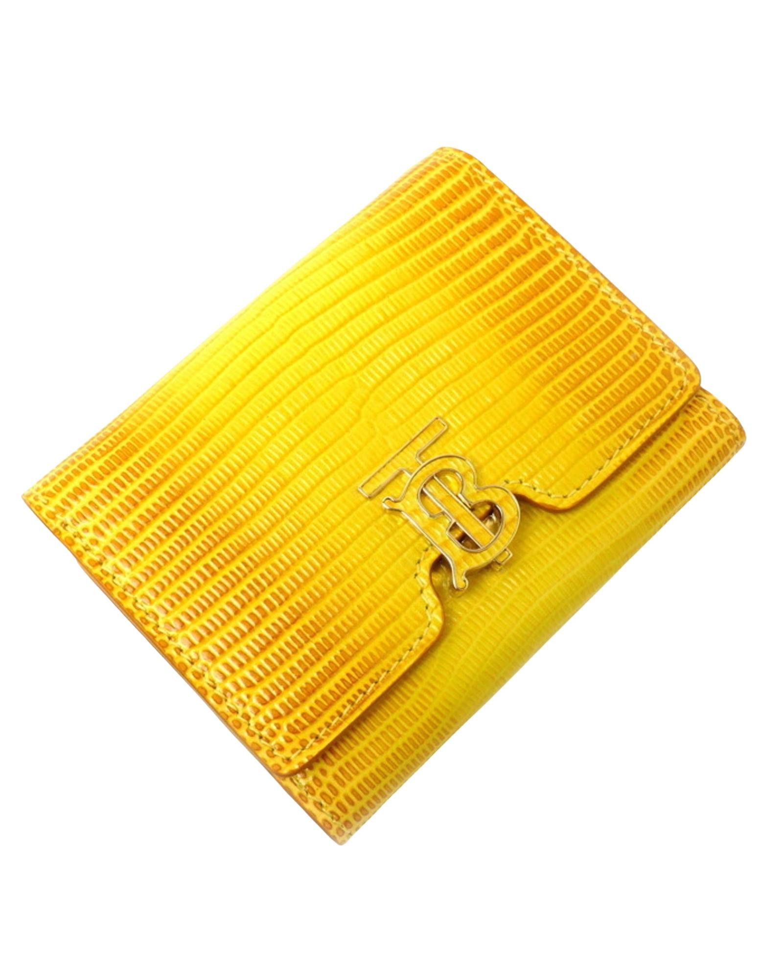 image of Burberry Sophisticated Triple Leather Wallet in Yellow, Women's