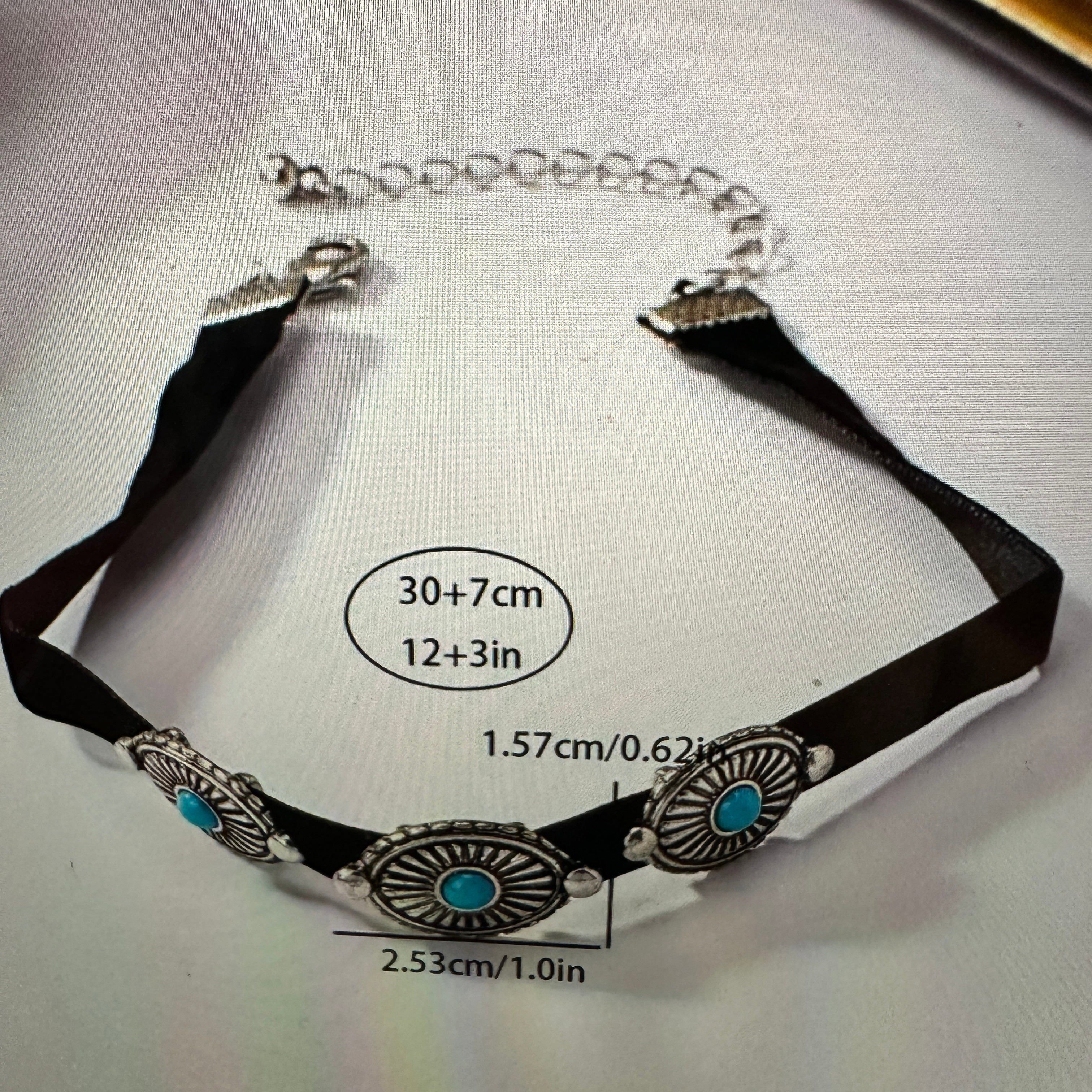 Other Turquoise Concho Choker Necklace with Black Velvet - Boho We Size ONE SIZE - 6 Thumbnail