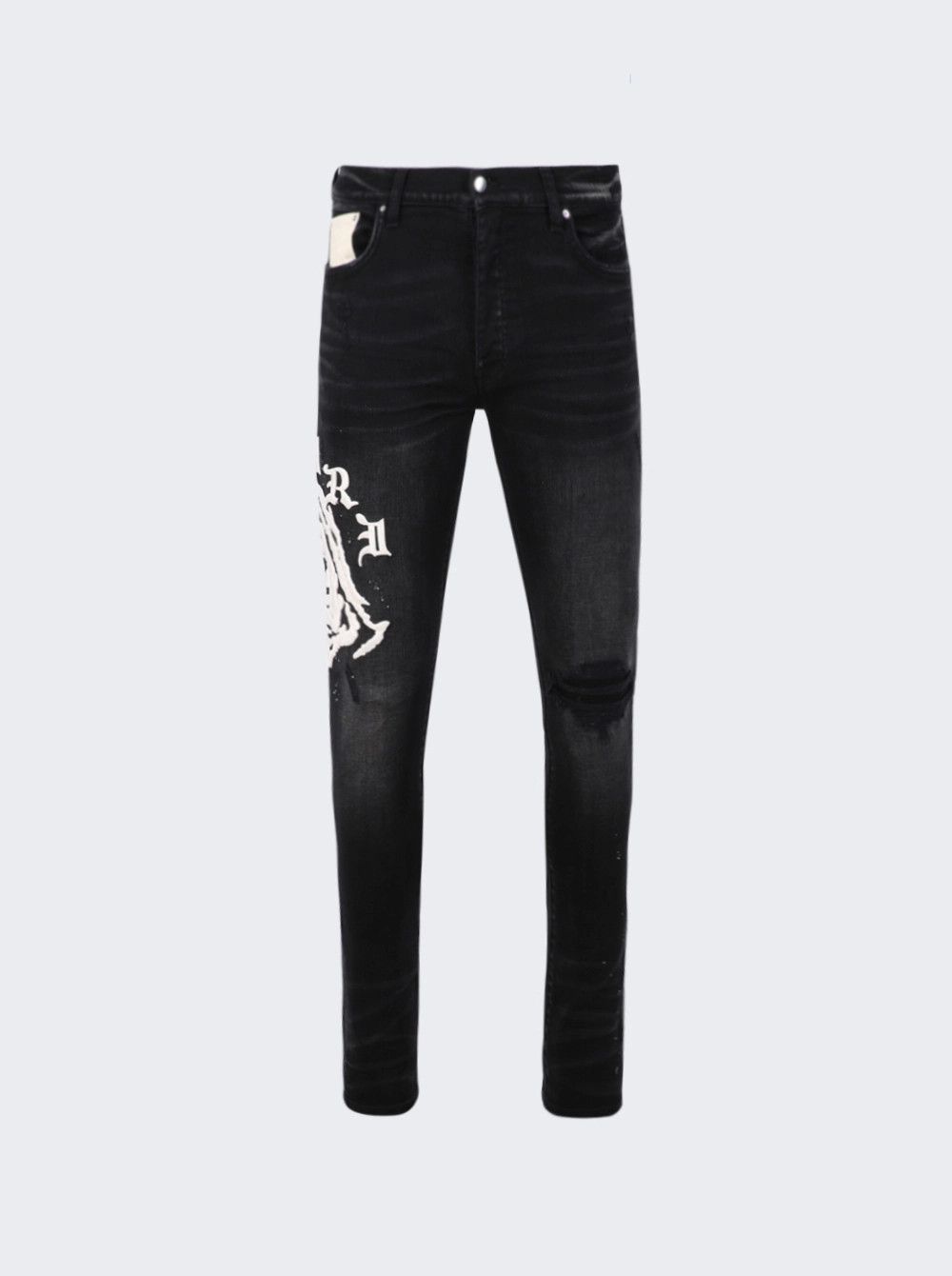 o1mle0925 Wes Lang Reaper Logo Jeans in Aged Black