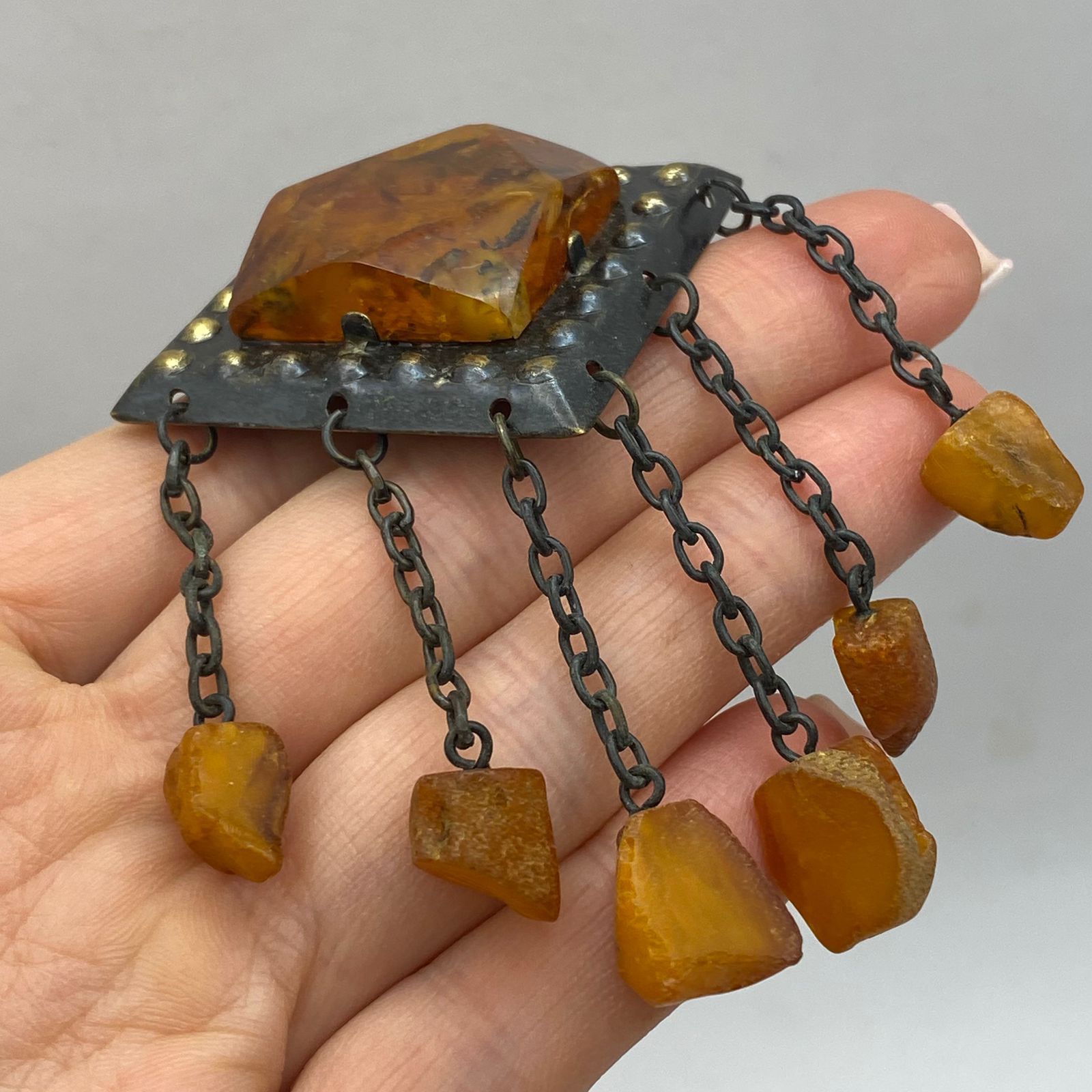 Vintage Vintage Soviet Huge Natural Amber Dangle Brooch 17.3g Size ONE SIZE - 3 Thumbnail