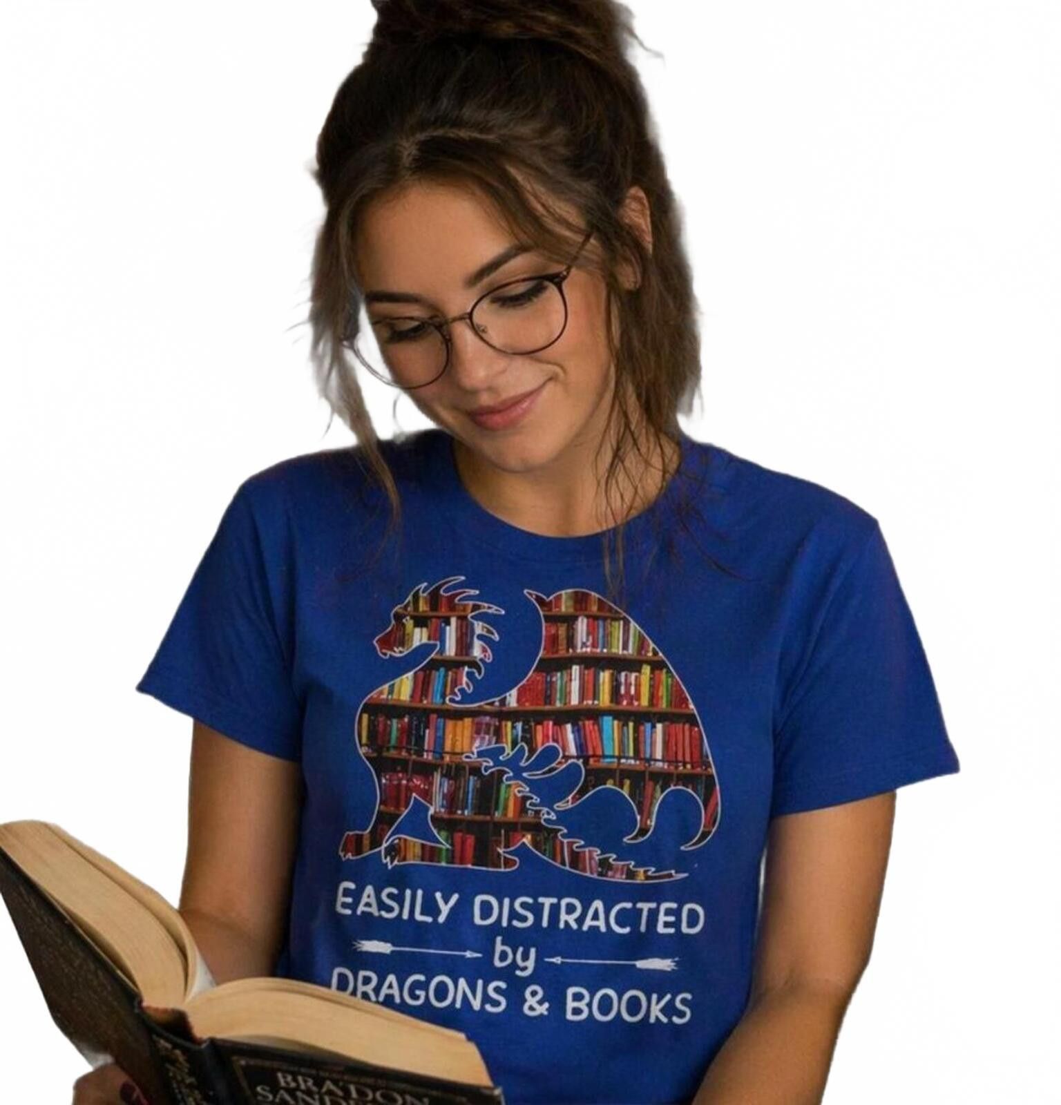 Other "Easily Distracted by Dragons & Books" T Shirt Adult XL Blue Size ONE SIZE - 1 Thumbnail