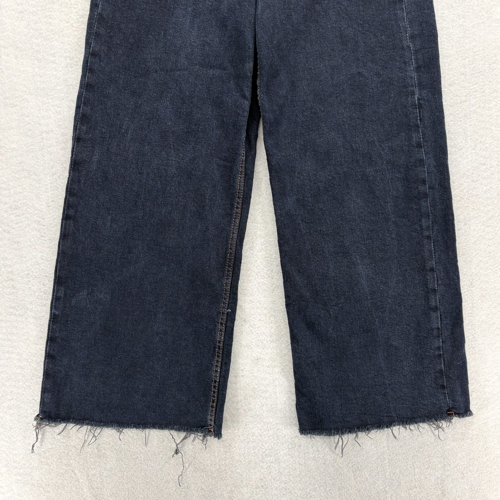 Zara Zara Jeans Womens 4 Blue High Rise Wide Leg Cropped Raw Hem Denim Distressed Pockets Boho Streetwear Girls/Womens Size 27" / US 4 / IT 40 - 3 Thumbnail