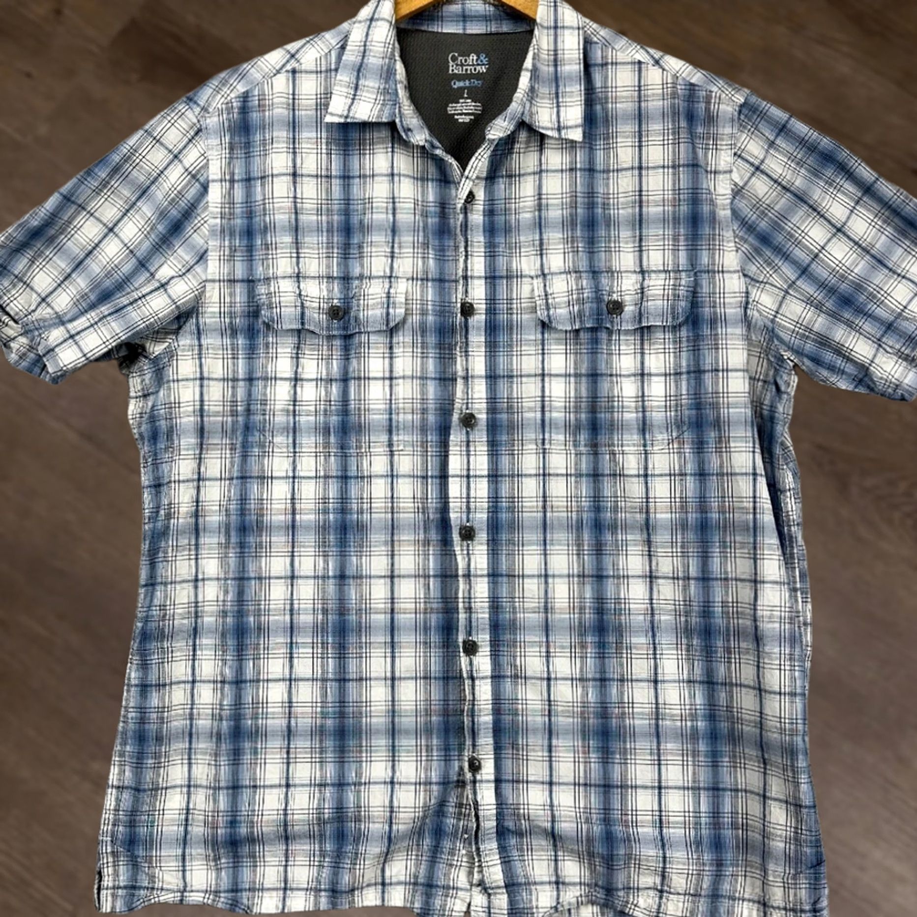 Croft & Barrow VINTAGE Croft Barrow Quick Dry Button Up Shirt Mens Large Blue Plaid Pocket Short Sleeve Size US L / EU 52-54 / 3 - 1 Thumbnail