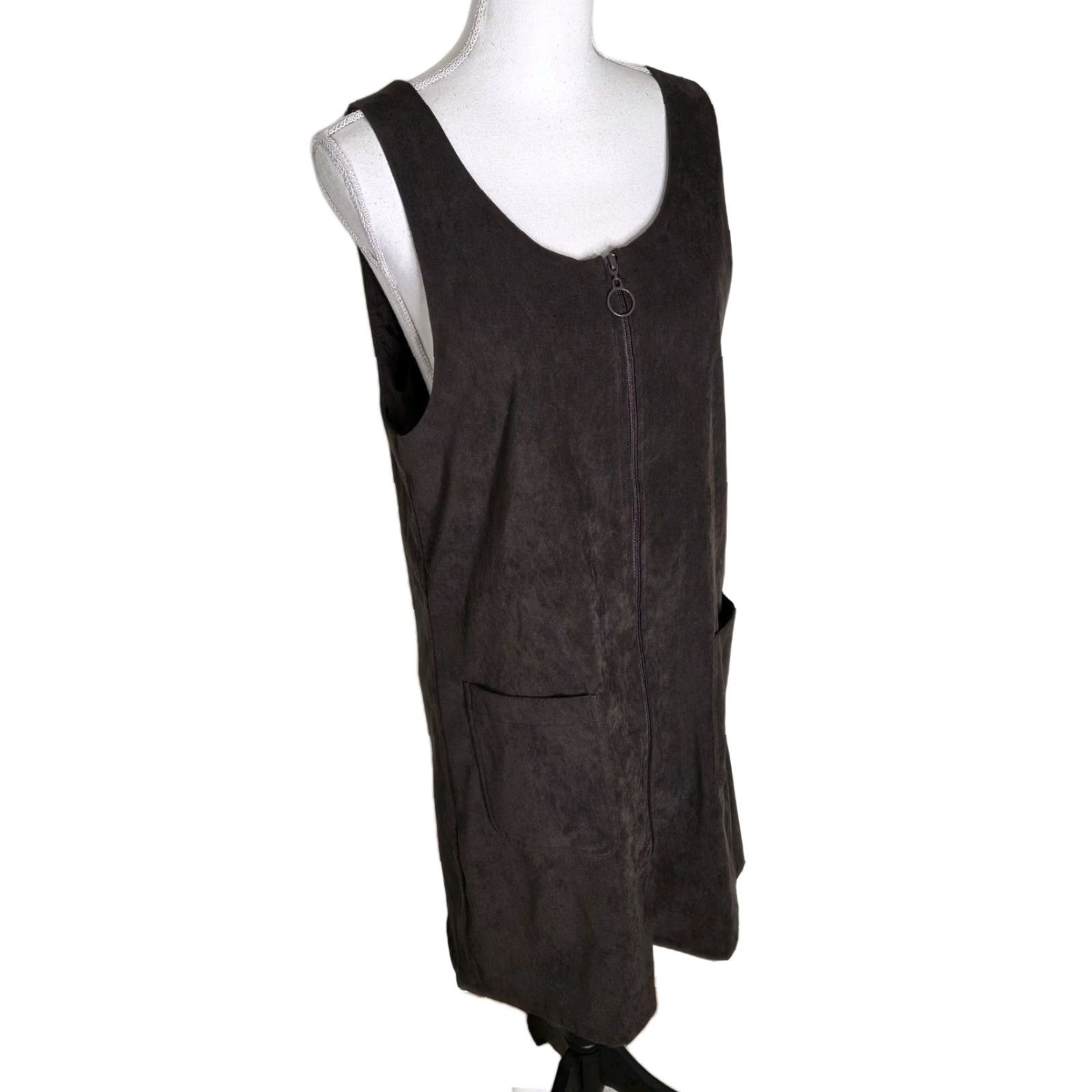 Vintage Vintage Y2K 90s Brown Fuax Suede Jumper Dress Shift Womens 12 Medium Size S / US 4 / IT 40 - 2 Thumbnail