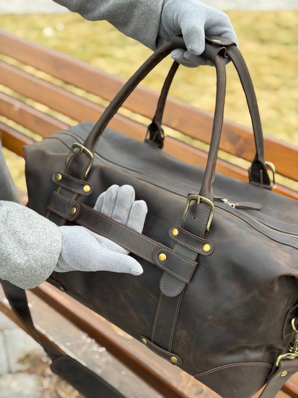 Other Genuine vintage leather travel bag. Duffel Bag. Handmade. Size ONE SIZE - 3 Thumbnail
