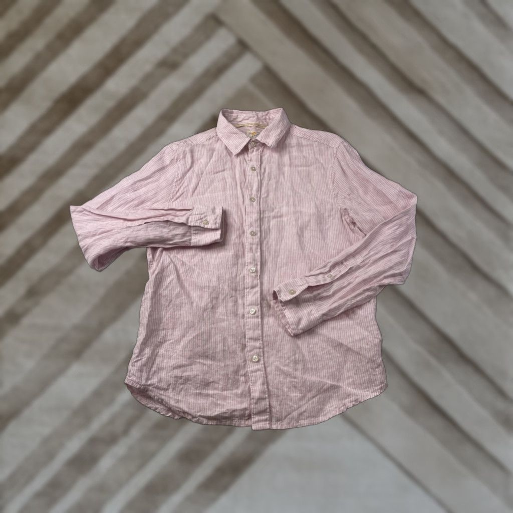 Vintage Fair Harbor Shirt Mens Small Pink White Striped Linen Button-Up Long Sleeve Casual Travel Breathable Heritage Collection Size US S / EU 44-46 / 1 - 1 Thumbnail