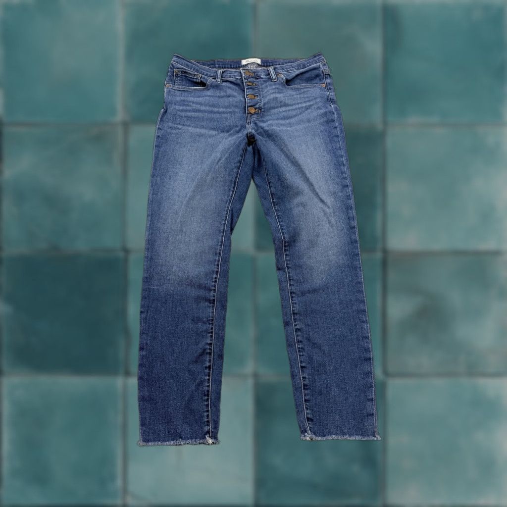 Madewell Madewell Jeans Womens 32 Blue 9 Inch Mid Rise Skinny Frayed Hem Button Fly Stretch Denim Size 24" / US 00 / IT 34 - 1 Thumbnail